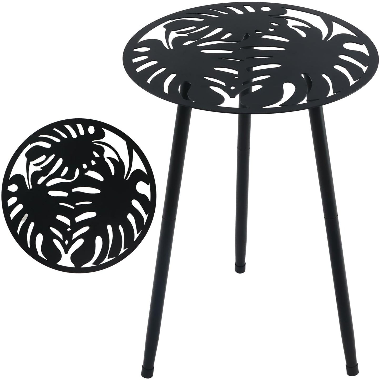 1 Pack Metal Outdoor Side Tables Small Outside Round End Table for Patio Modern Accent Garden Corner Table for Small Spaces, Balcony, Porch, Weather-Resistant, Plant Stand Indoor, Black
