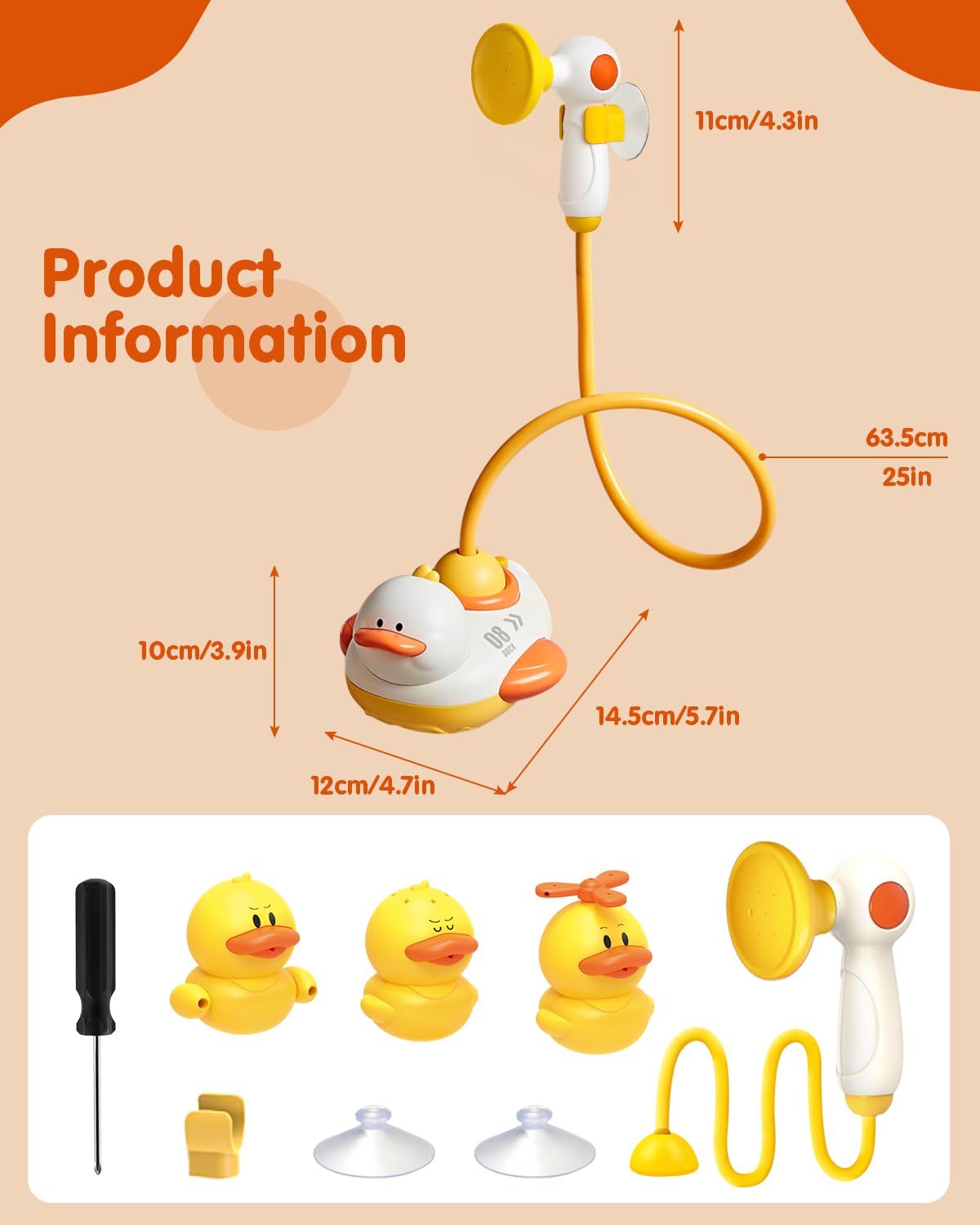 Duckie Baby Bath Shower Head, Toddler Bath Toys for Kids Ages 1-3, Baby Shower Head for Bathtub with Three Squirting Ducks, Birthday Gift for Toddler Boys Girls