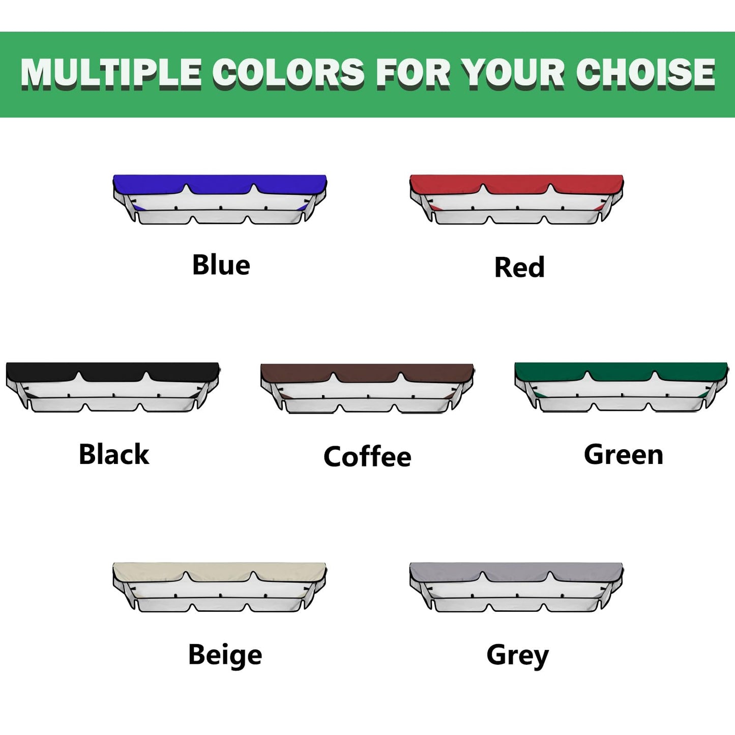 Swing Canopy Replacement Cover, Waterproof Sun Shade Porch Swing Canopy Replacement Top for 2-3 Seater Outdoor Garden Yard Patio Swing Cover (Dark Green, 65×45×5.9 Inch)
