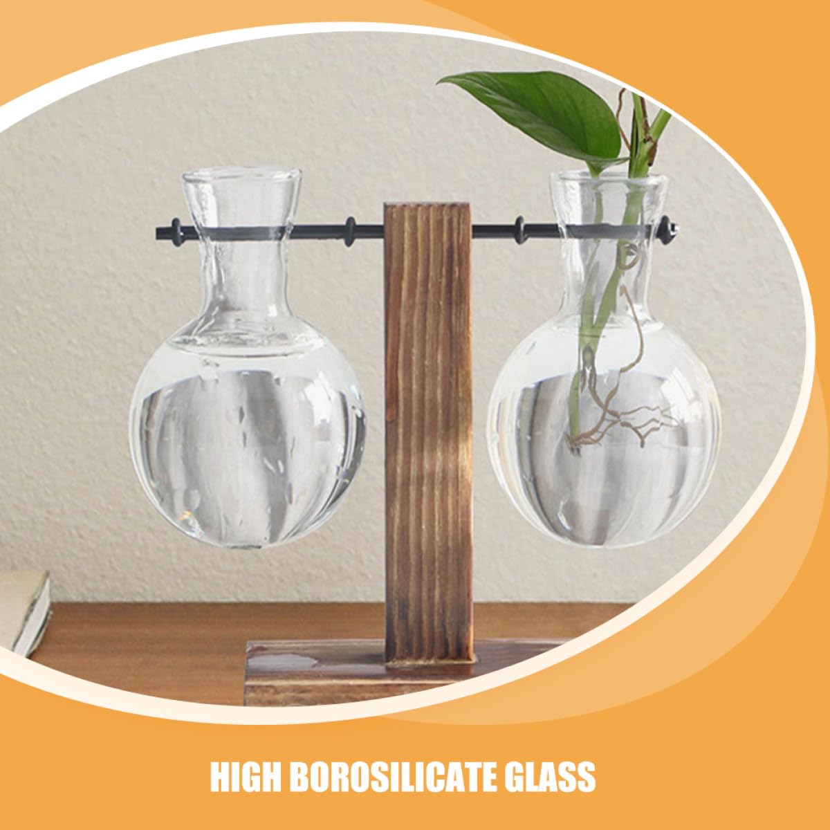 Abaodam 3pcs Hydroponic Plant Vase Glass Propagation Planter with Wooden Stand High Borosilicate Glass Bulb Vase for Desktop Indoor Plant Terrarium Gardening Decor