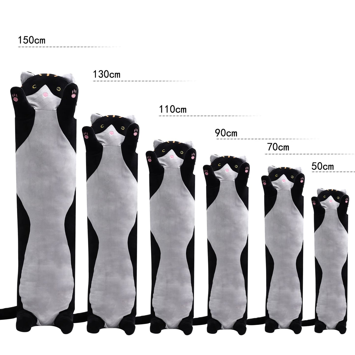 shangman Lovely Plush Cat Doll Cute Cartoon Soft Stuffed Kitten Pillow Long Throw Sleeping Pillow Doll Toy Valentines Day Gift for Kids Girlfriend (Black, 130cm/51.1in)