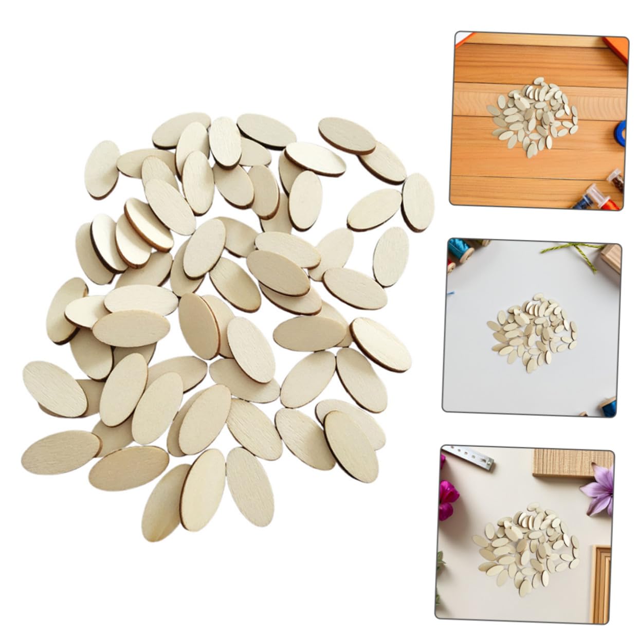 NUOBESTY 200pcs Unfinished Wood Oval Slices Natural Rustic Wooden Cutout Oval Wood Pieces Tag for DIY Craft Wedding Centerpiece Christmas