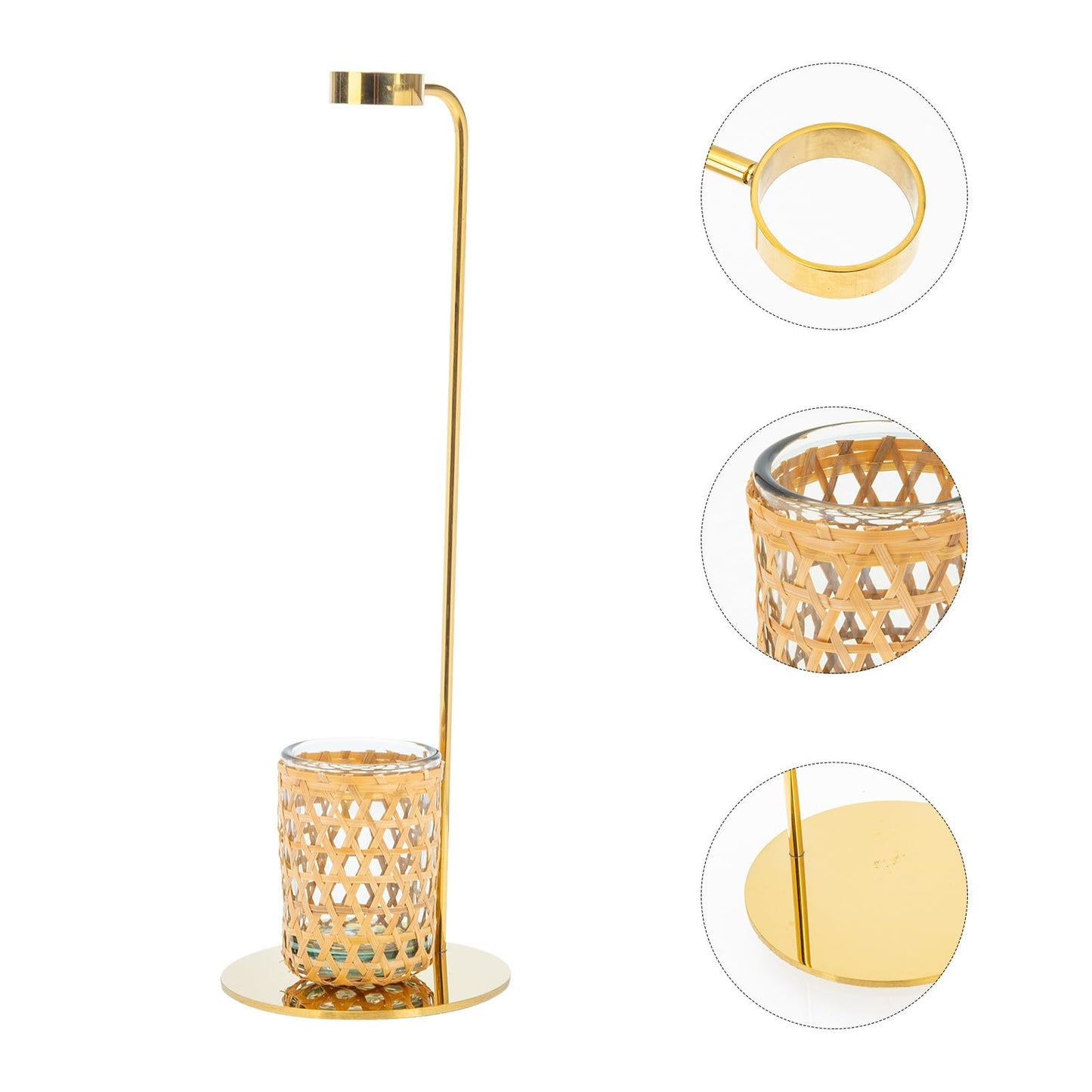 HYTROVE Nordic Style Woven Flower Vase Set with Glass Hydroponic Cup and Gold Metal Stand, Desk Planter Terrarium for Home Décor and Indoor Plant Arrangement