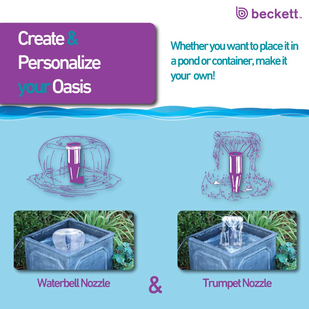 Beckett Corporation CGFK60 7207210 120 GPH 5 Watt Container Fountain Pump Kit for Patio Ponds, Container Fountains, Indoor and Outdoor Fountains, Black
