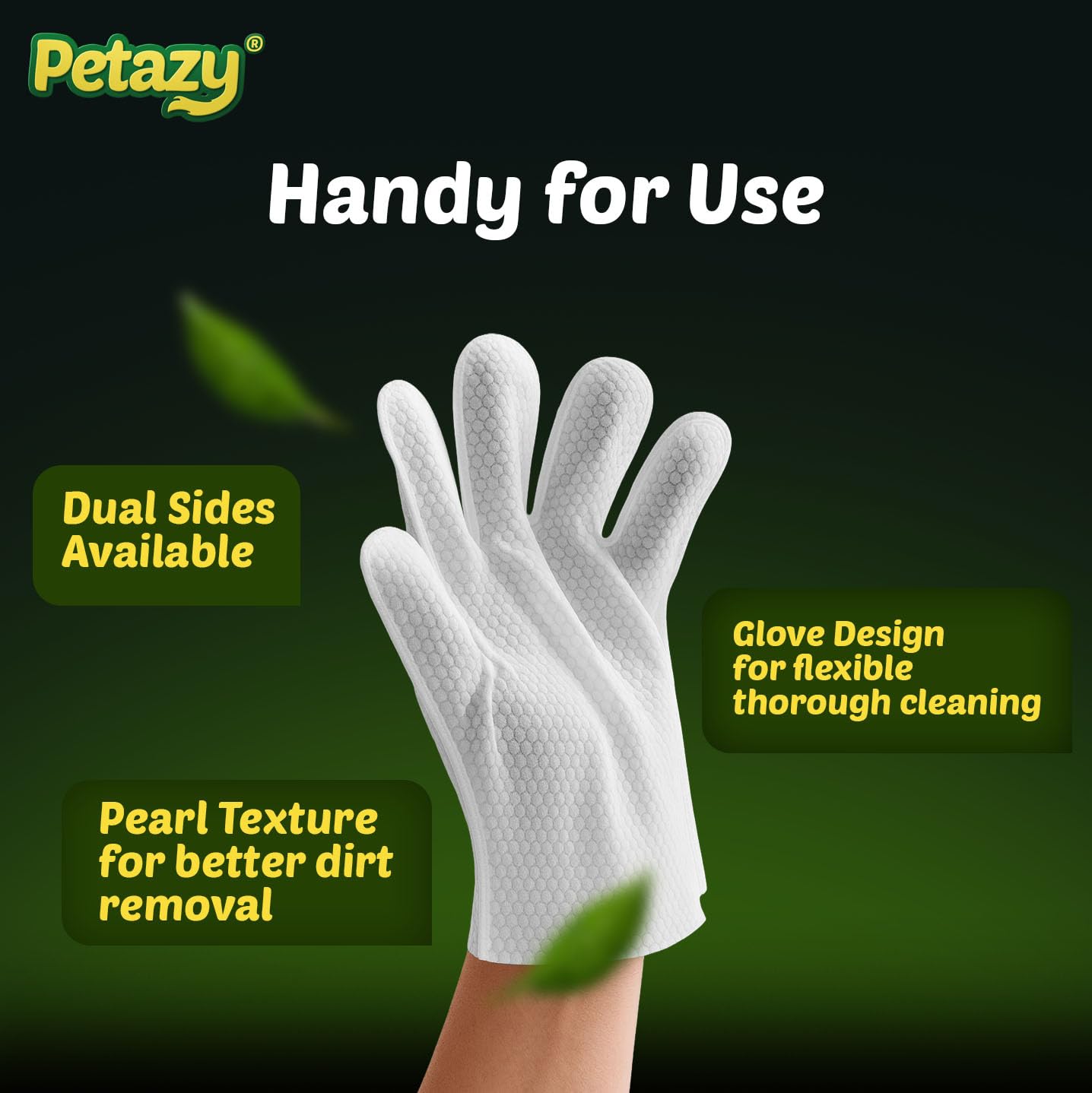 Petazy Pet Glove Wipes for Dogs & Cats – Hypoallergenic Thick Cleaning Gloves with Aloe & Coconut Oil for Paws, Face, Ears & Butt, Instant No Rinse Grooming Wipes to Deodorize and Hydrate, 25 Pack
