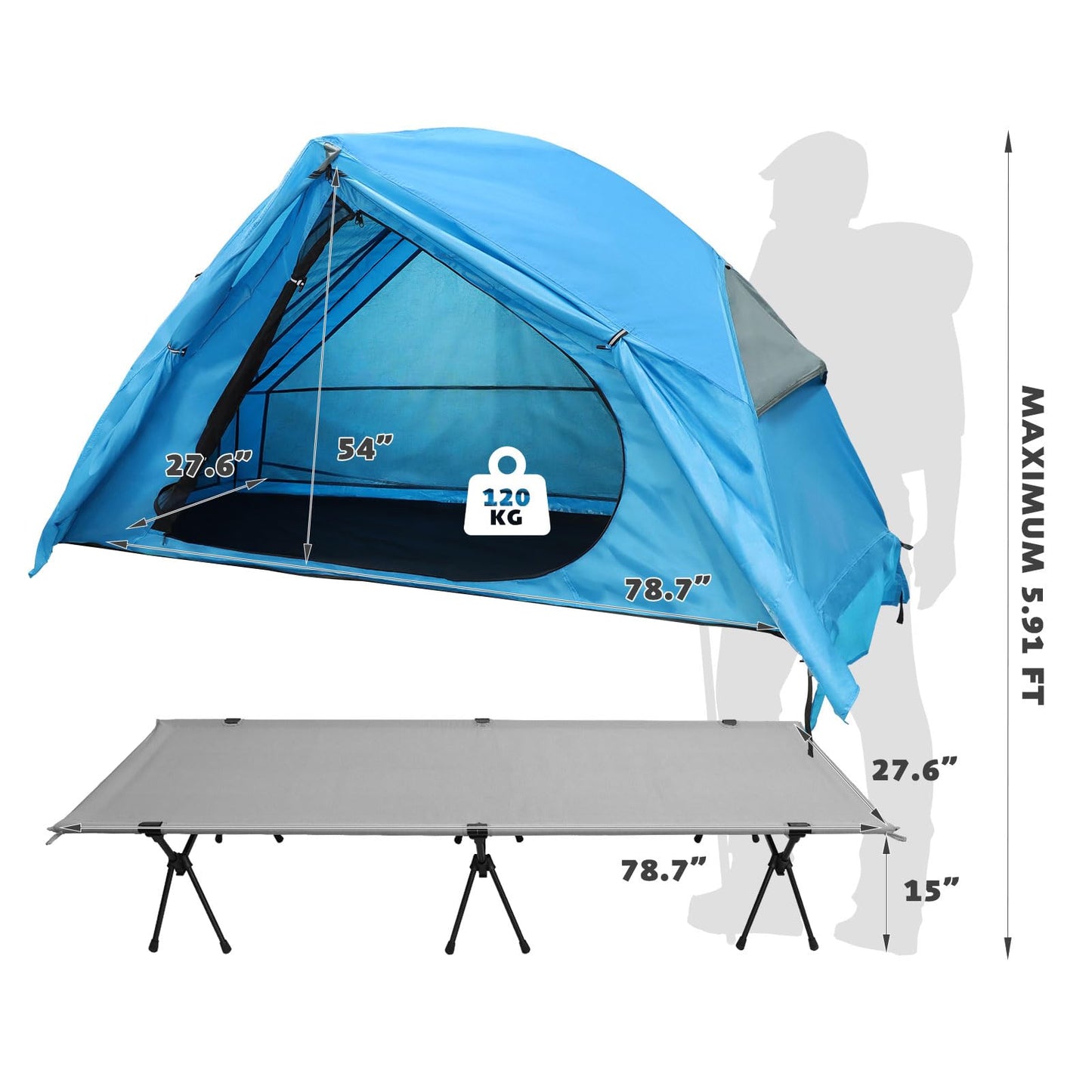 Arctic Lemmings 4-in-1 Foldable Elevated Cot Tent Set for 1 Person - Elevated Camping Bed for Outdoor Hiking