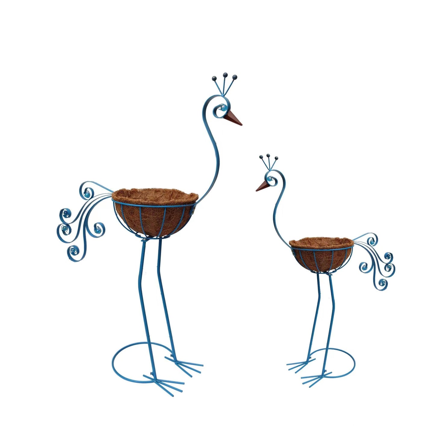 COOZZYHOUR Metal Peacock Planter with Fiber Basket -Garden Bird Planters for Outdoor Indoor Lawn,Yard,Porch,Patio, Garden Decorations(Set of 2)