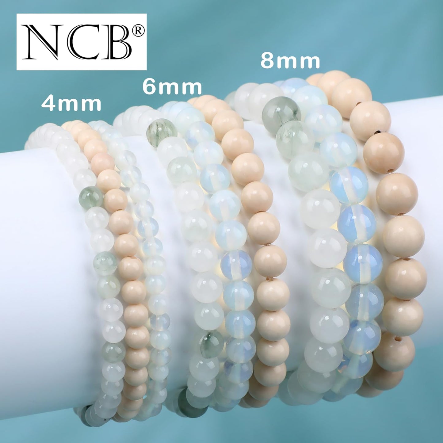 NCB 3-Piece 8mm Natural Crystal Gemstone Stretch Bracelets – Opalite, Tianshan Jade, White Fossil Jasper Handmade Reiki Energy Healing Jewelry for Meditation,Yoga, Unisex