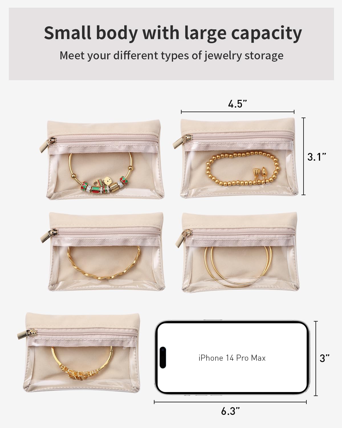 Vlando Small Jewelry Box Organizer,Travel Jewelry Storage with 6 Velvet Jewelry Zipper Pockets,Premium Petal Hardware Jewelry Case for Women Girls Valentines Day Gifts for Self (White)