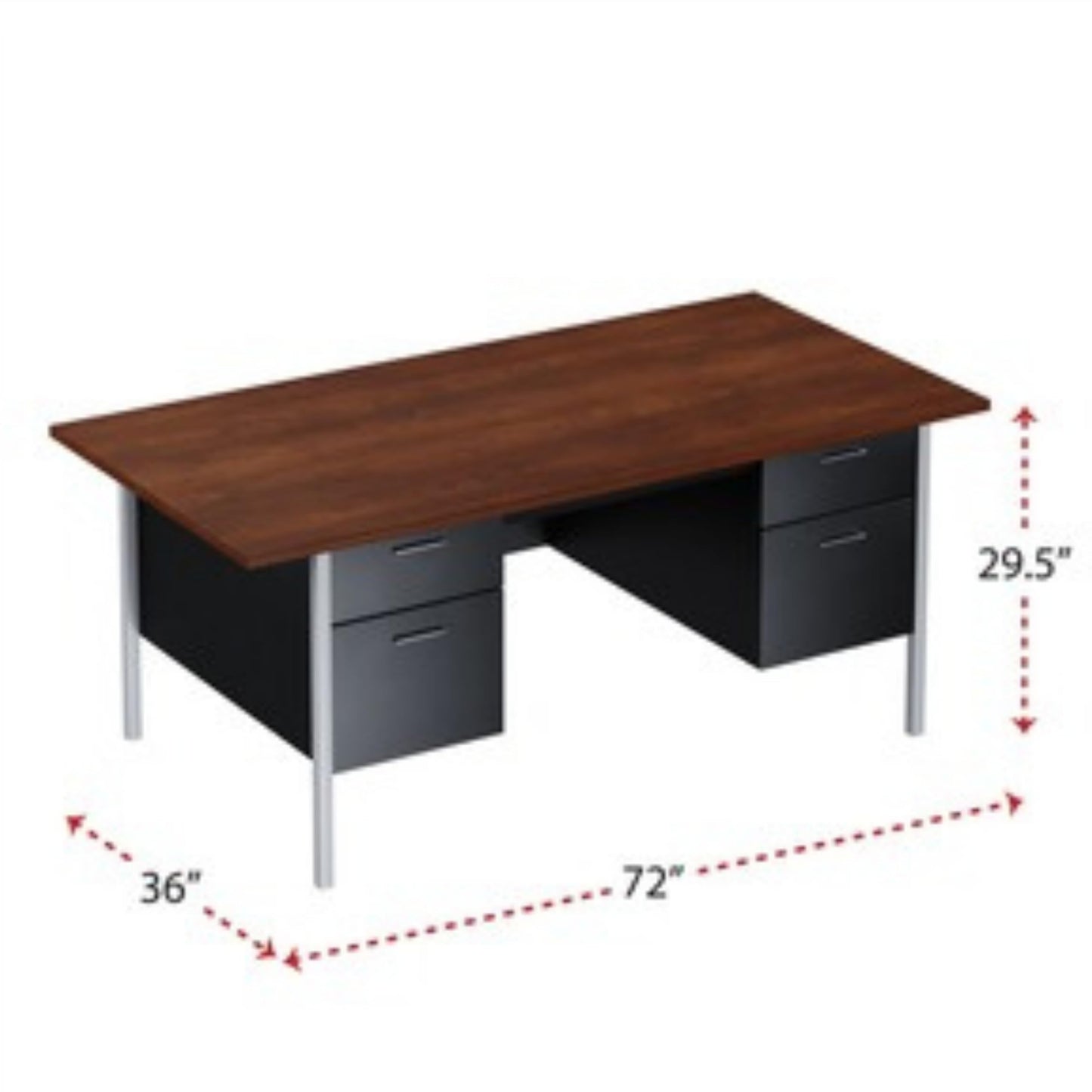 Alera Double Pedestal Steel Desk, 72" X 36" X 29.5", Mocha/Black