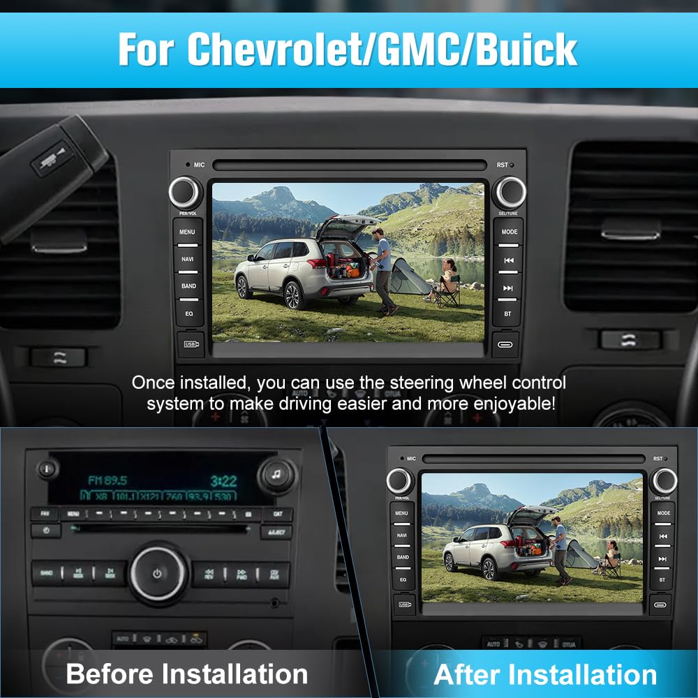AWESAFE Car Stereo for Chevy Silverado GMC Sierra Yukon 2007-2013, Android GPS Navigation Head Unit Radio Replacement with CarPlay Android Auto Multimedia Video Player - with Backup Camera