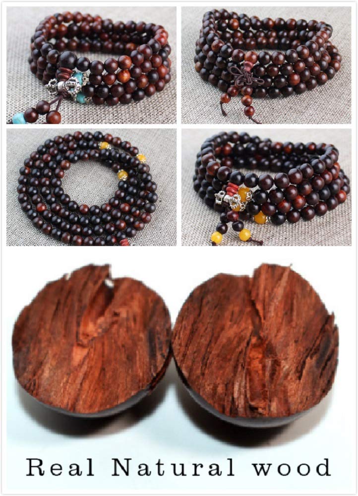 Prometis 200pcs 8mm Natural Sandalwood Round Beads Gorgeous Craft Handmade Polished Spacer Mala Pray Beads with Elastic Cord for Bracelets DIY Rosary Tasbih Jewelry Making