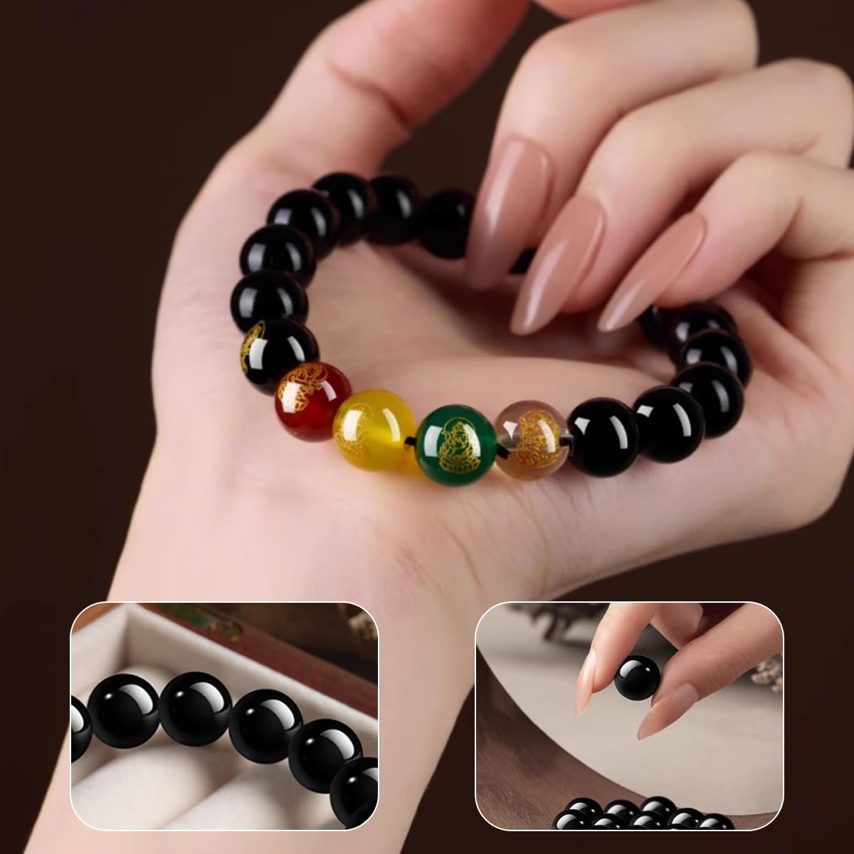 SoulPulse Obsidian Chinese Feng Shui Wealth and Luck Bracelet for Women to Attract Money,Wealth,Success,Obsidian Beaded Money Bracelets for Women(10mm)