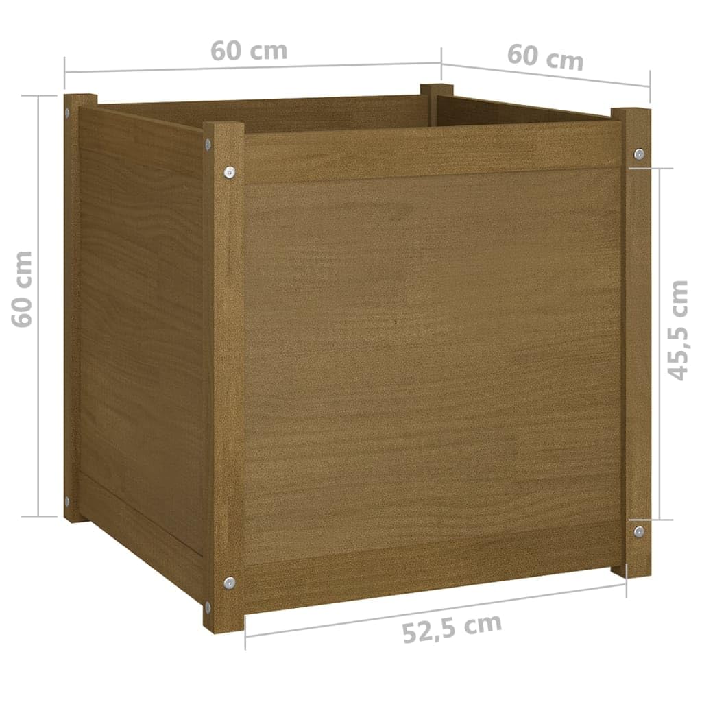 PHGTYUK Outdoor Square Planters for Flowers and Herbs, Honey Brown Garden Planter Solid Pine Wood, Weather Resistant Wooden Garden Planters for Patio and Balcony
