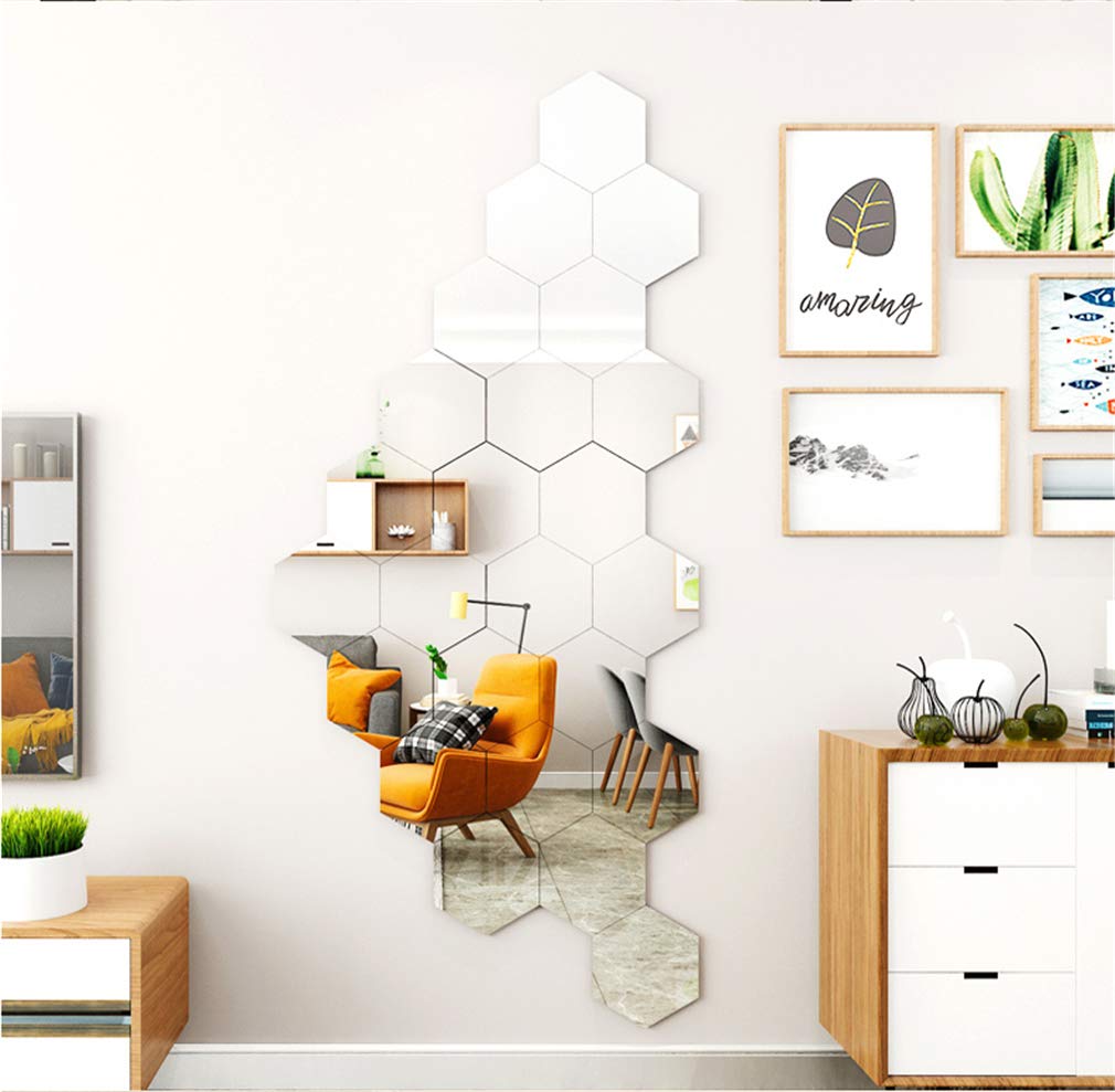 KimDaro 3D Hexagon Acrylic Mirror Wall Decor - Self Adhesive Tiles (15 PCS)