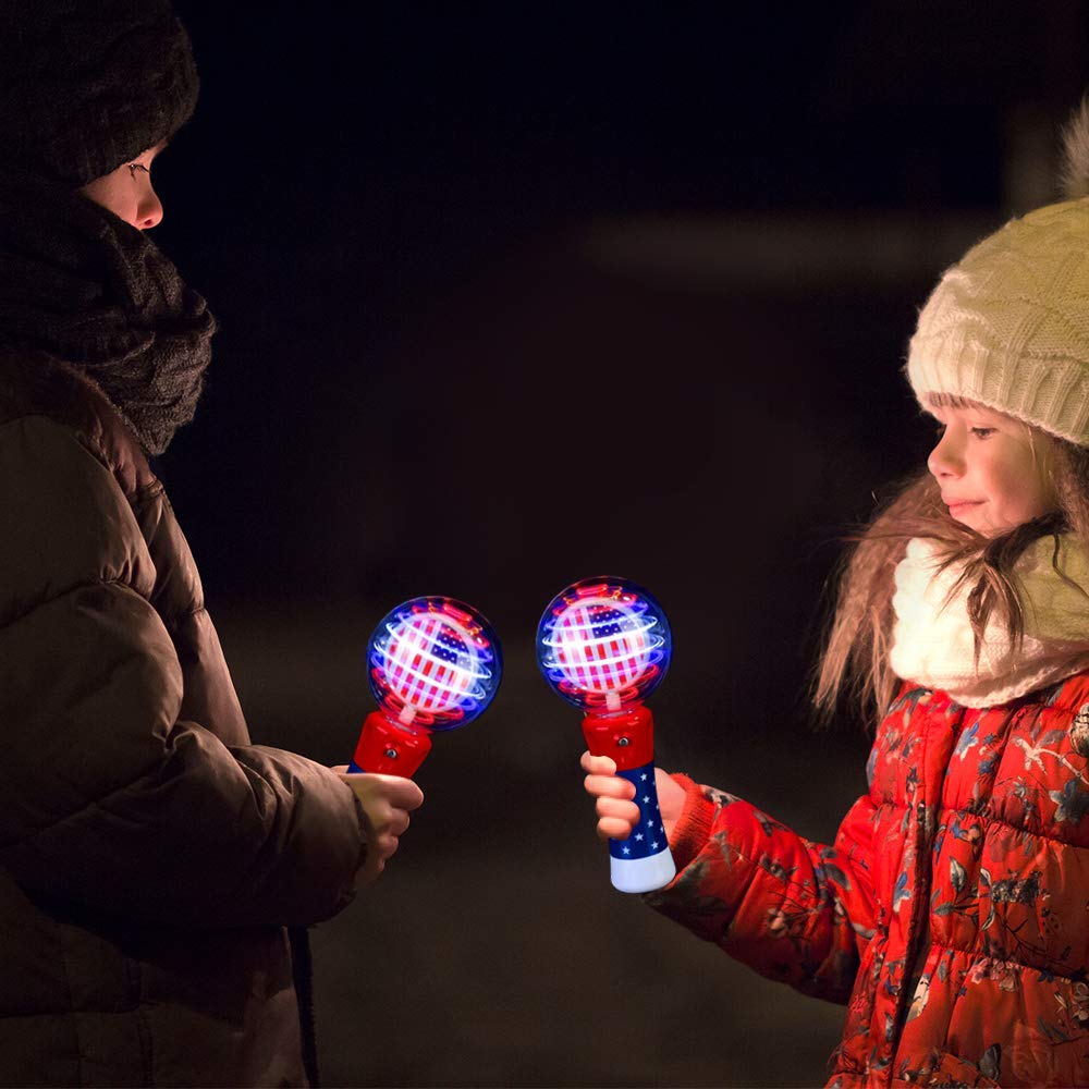 ArtCreativity 7.5 Inch Light Up Patriotic Magic Ball Wand for Kids, Batteries Included, Flashing LED Light Up Spinner Toy for Boys and Girls, 4th of July Toy for Kids, Birthday Party Favor