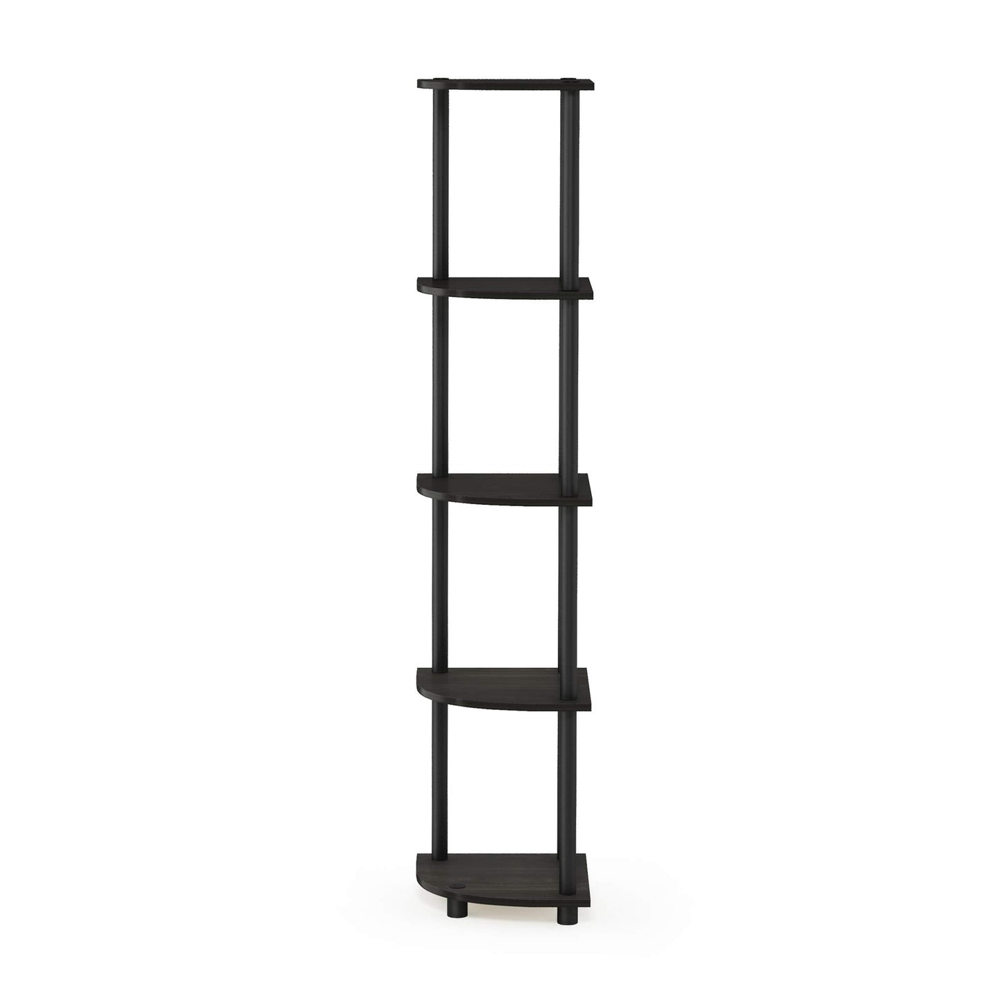Furinno TURN-N-TUBE Corner Shelf, 5-Tier Corner Bookshelf, Open Storage Shelves, for Organization and Storage, Living Room, Home Office, Garage, Bedroom, Espresso