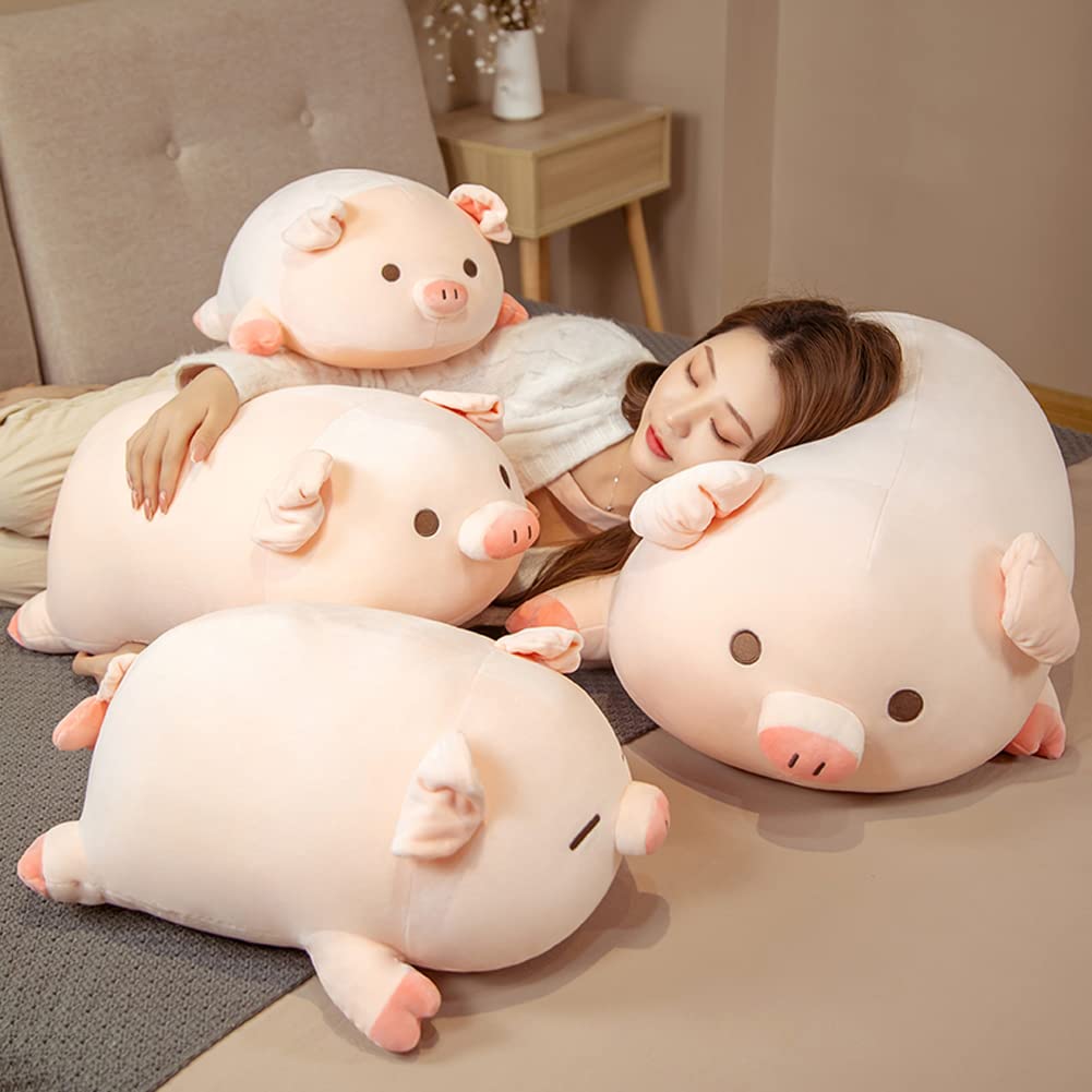 lannery Pig Stuffed Animal Hugging Pillow, Soft Fat Pig Plush Toy Gifts for Kids, Valentine, Christmas (Round Eyes, 31.5")