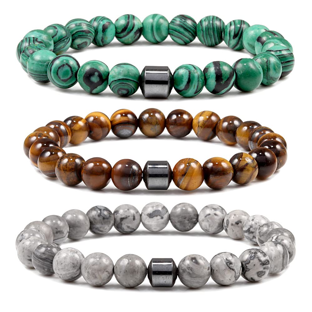 COLORFUL BLING Chakra Bracelet Crystal Yoga Beads Stretch Bracelet Adjustable Natural Gemstone Volcanic Malachite 8mm Beaded Bracelet Handmade Gemstone Elastic Bracelet Meditation Spiritual Gift-Blue