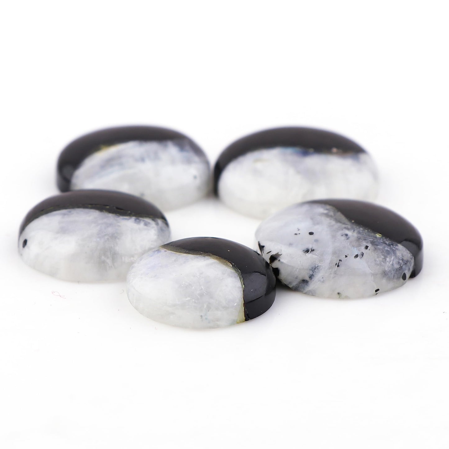 ColouredRocks Moonstone & Labradorite (5pcs)(18-20mm) Natural Cabochon Crystals, Loose Gemstone, Wholesale Polished Supply, Jewelry Making, Chakra Healing Stone, DIY Craft, Gem Collection