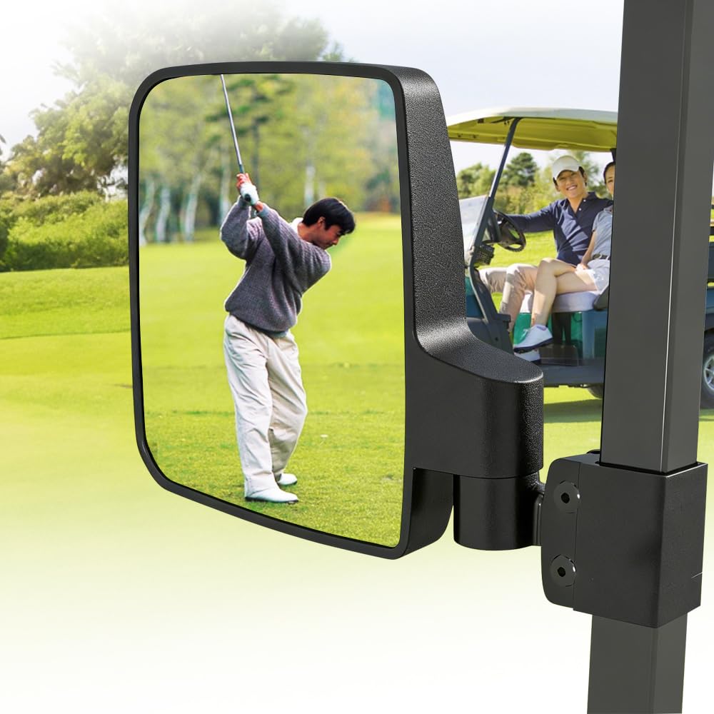 Cenulavo Golf Cart Mirrors, No Drilling Side Rear View Mirrors for Club Car EZGO Yamaha, Clamp On Foldable Wide Angle Anti-Vibration, Fits 0.75" 1" 1.25" Square Tube