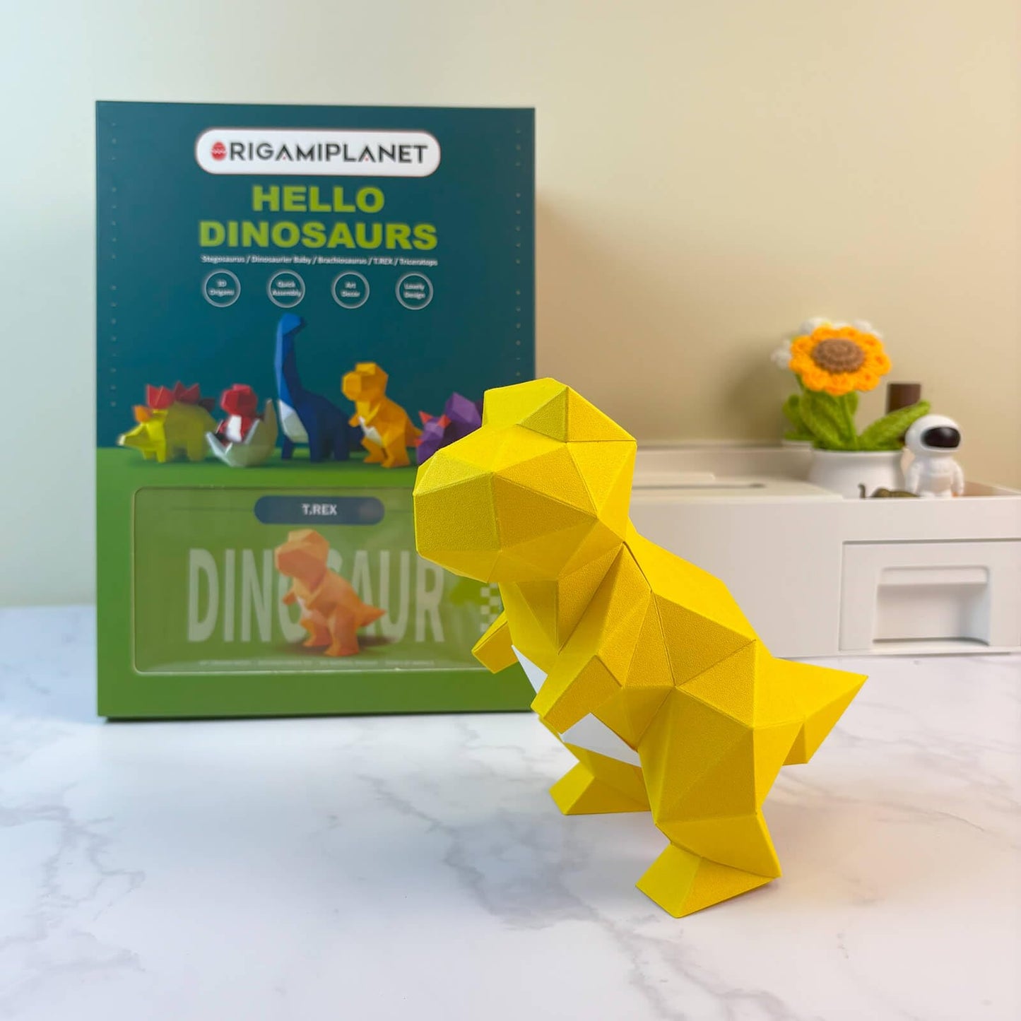 ORIGAMIPLANET 3D Dinosaur Origami Paper Craft Kit, T-Rex Cute DIY Pre-Cut 3D Papercraft for Teens & Adults, Creative Handmade Animal Figurine Paper Sculpture STEM Puzzle Origami Gift Set