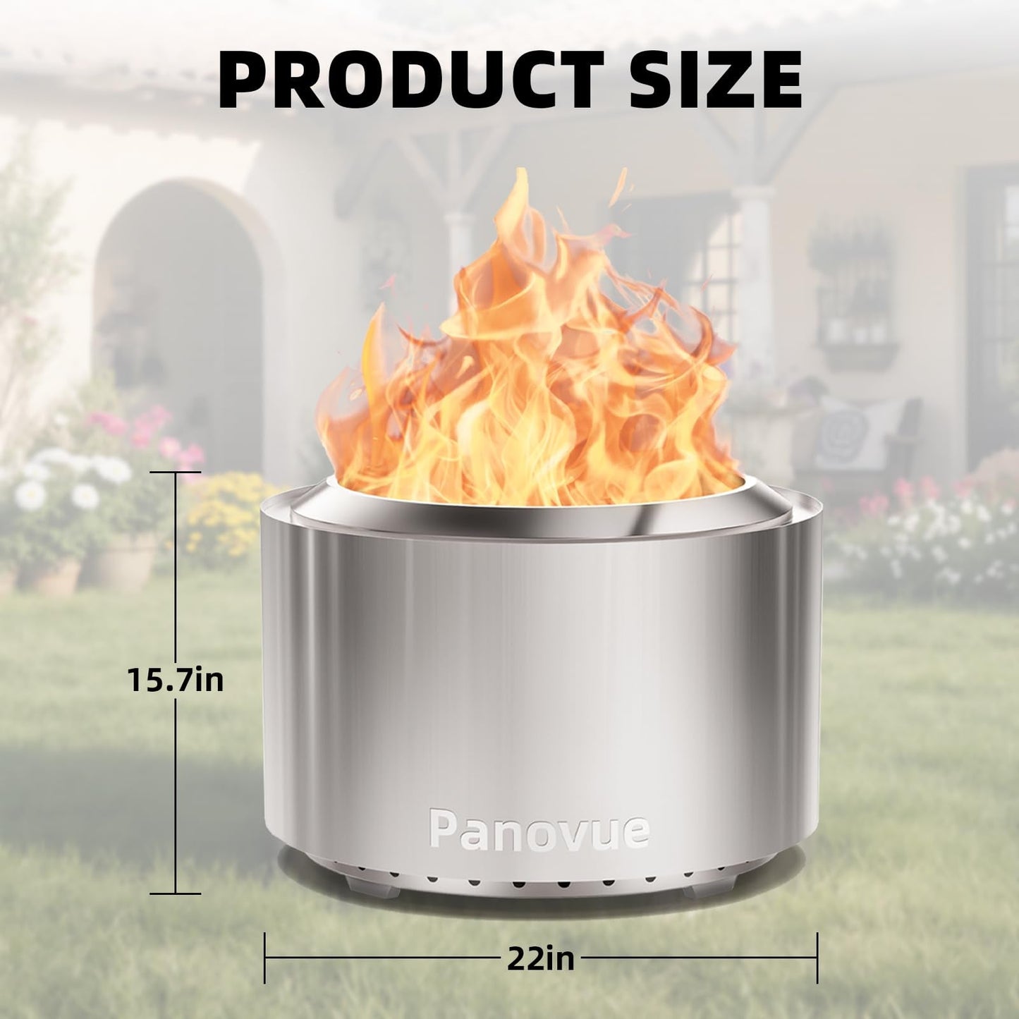 Panovue 22 Inch Smokeless Fire Pit, Stainless Steel Wood Burning Outdoor Firepit for Outside Patio, Backyard, Camping and Outdoor Gatherings,Outdoor Fire Place with Removable Ash Pan