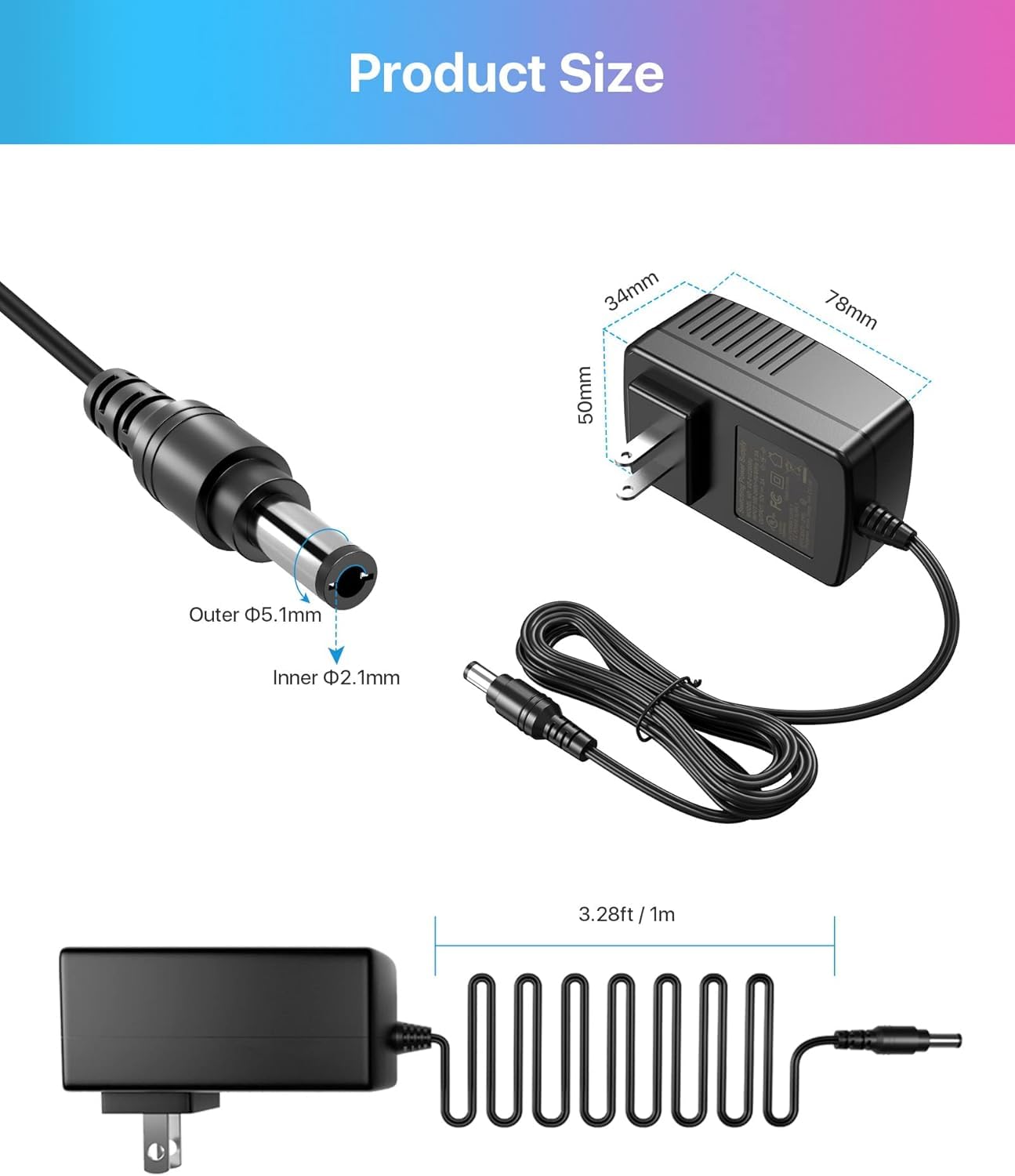 ZOSI 12V 2A 100V-240V US AC to DC Power Supply Adapter & 4-Way Power Splitter Cable for CCTV Home Security Camera Surveillance System