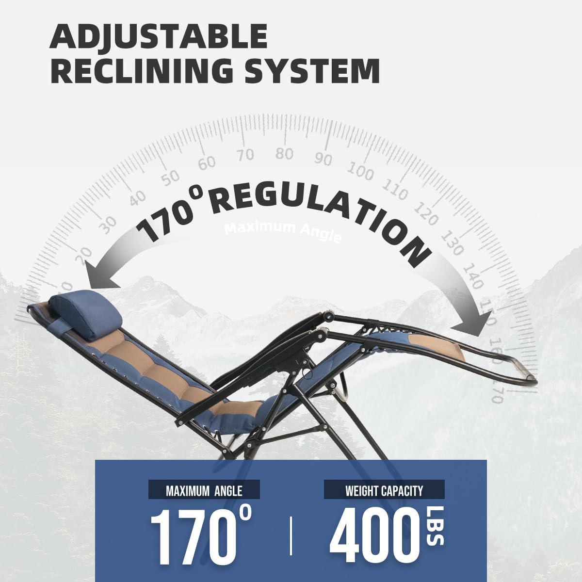 Foristrail Zero Gravity Chair Oversized Padded Recliner with Adjustable Headrest & Cup Holder - 600D Oxford Folding Lounge Chair for Outdoor Camping, Patio, Poolside (Brown & Blue)