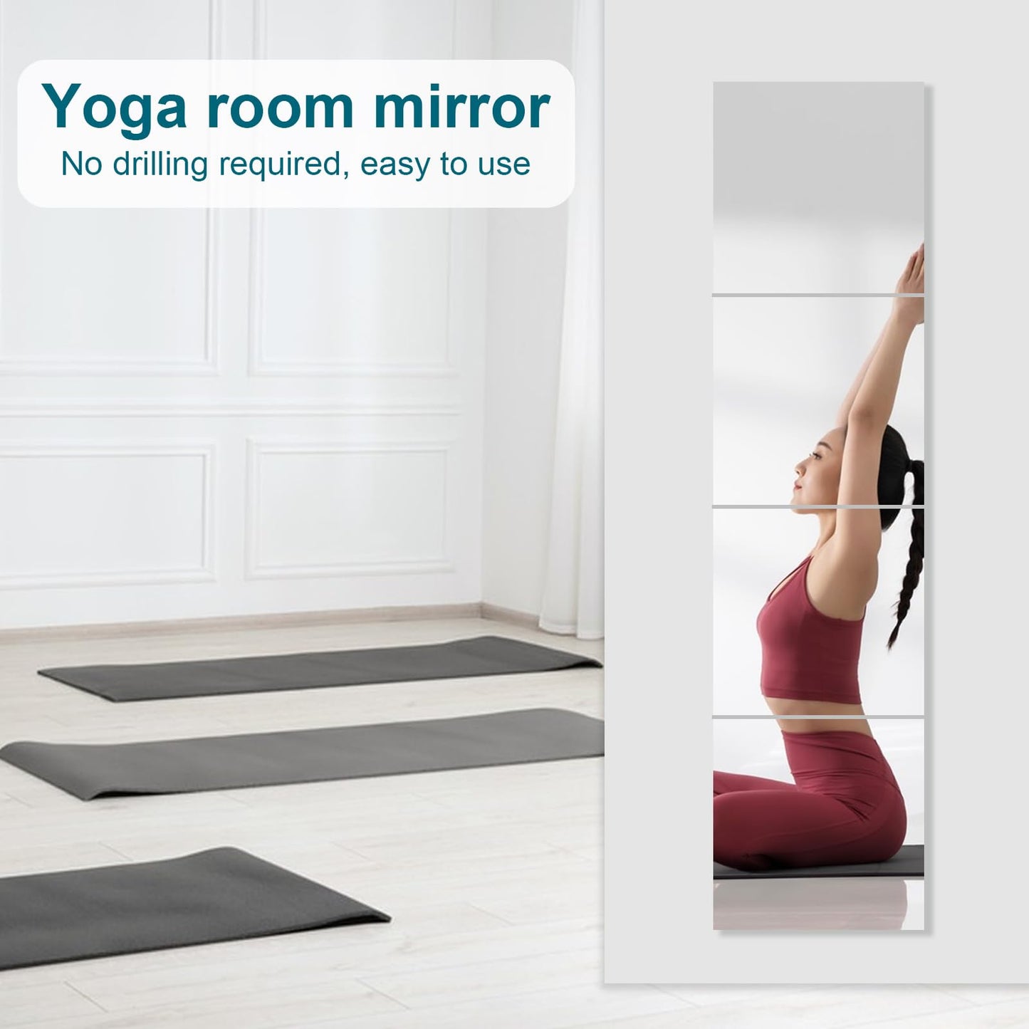 PopularLdo Shatterproof Acrylic Wall Mirror Tiles, 6 Pack 12x12 Inch Self-Adhesive Full Body Wall Mirrors for Bedroom, Home Gym, Bathroom & Living Room, Unbreakable Flexible Mirror Sheets