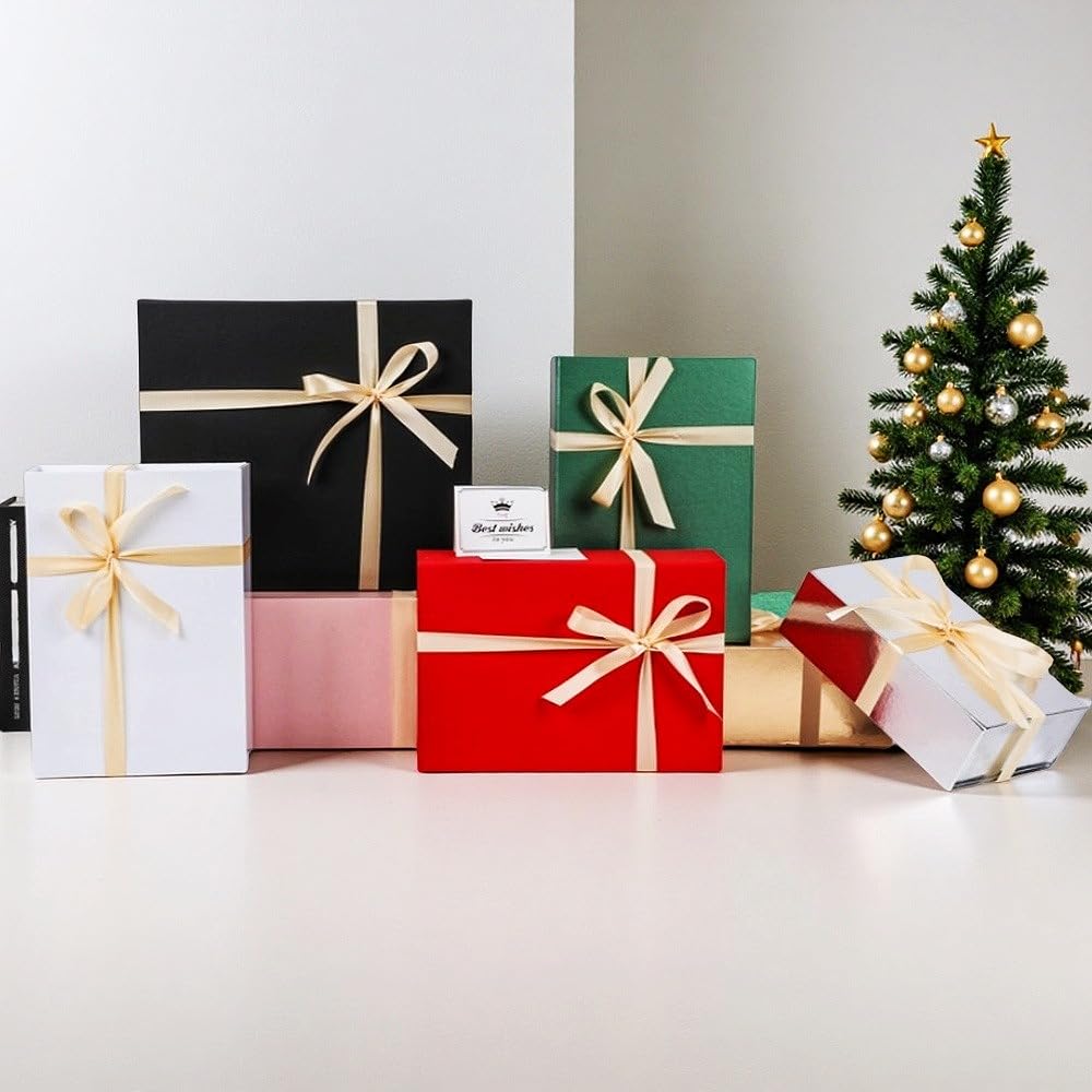 UoeRing 1 Pcs Silver Gift Box Large 13.5x11.8x4.7 inch Luxury Gift Box for Presents with Magnetic Closure Lid Collapsible,Birthday,Contains Card, Ribbon, Tissue Paper,Shredded Paper Filler