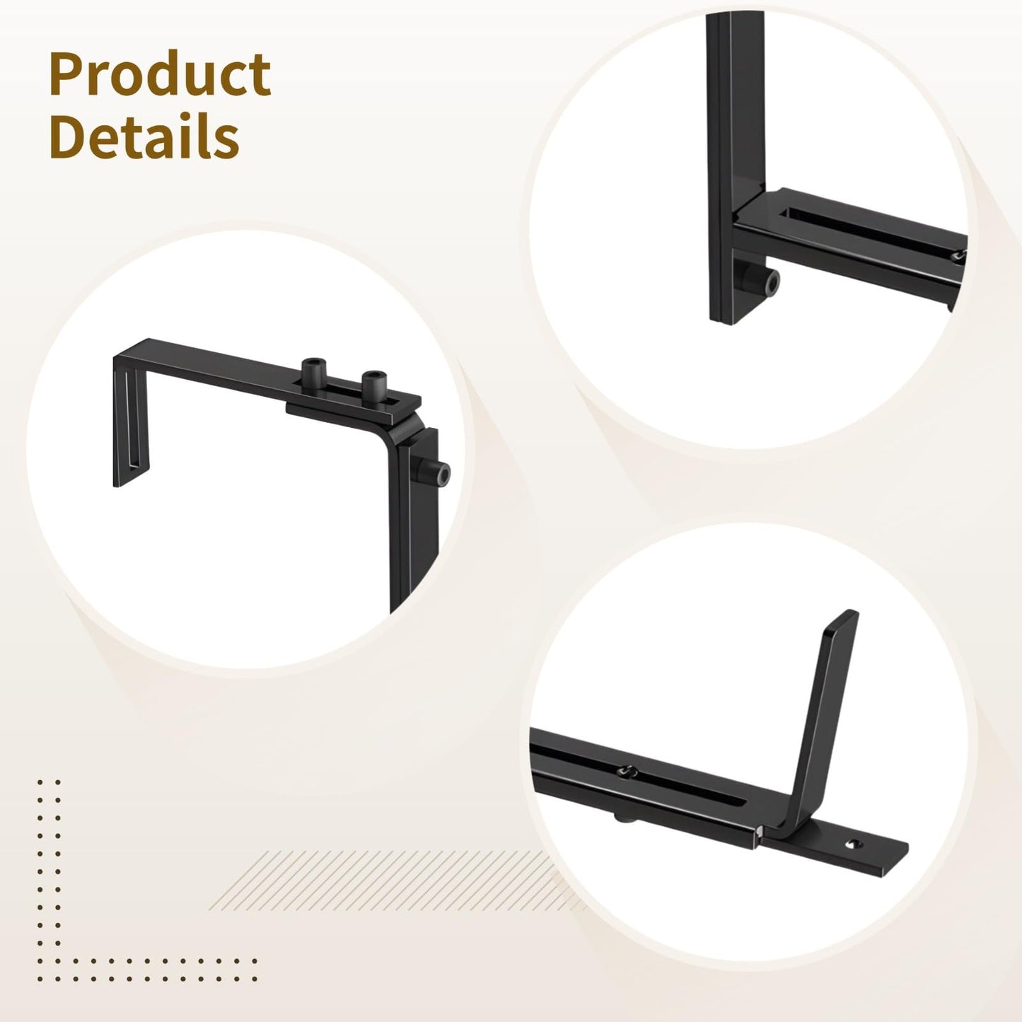 4 Pcs Adjustable Flower Box Brackets, Plant Holders for Deck Railings, Heavy-Duty Iron with Rustproof Black Coating, Easy Setup, Fits 2-7 in Wide Railings, 5.9-12.6 in Pots