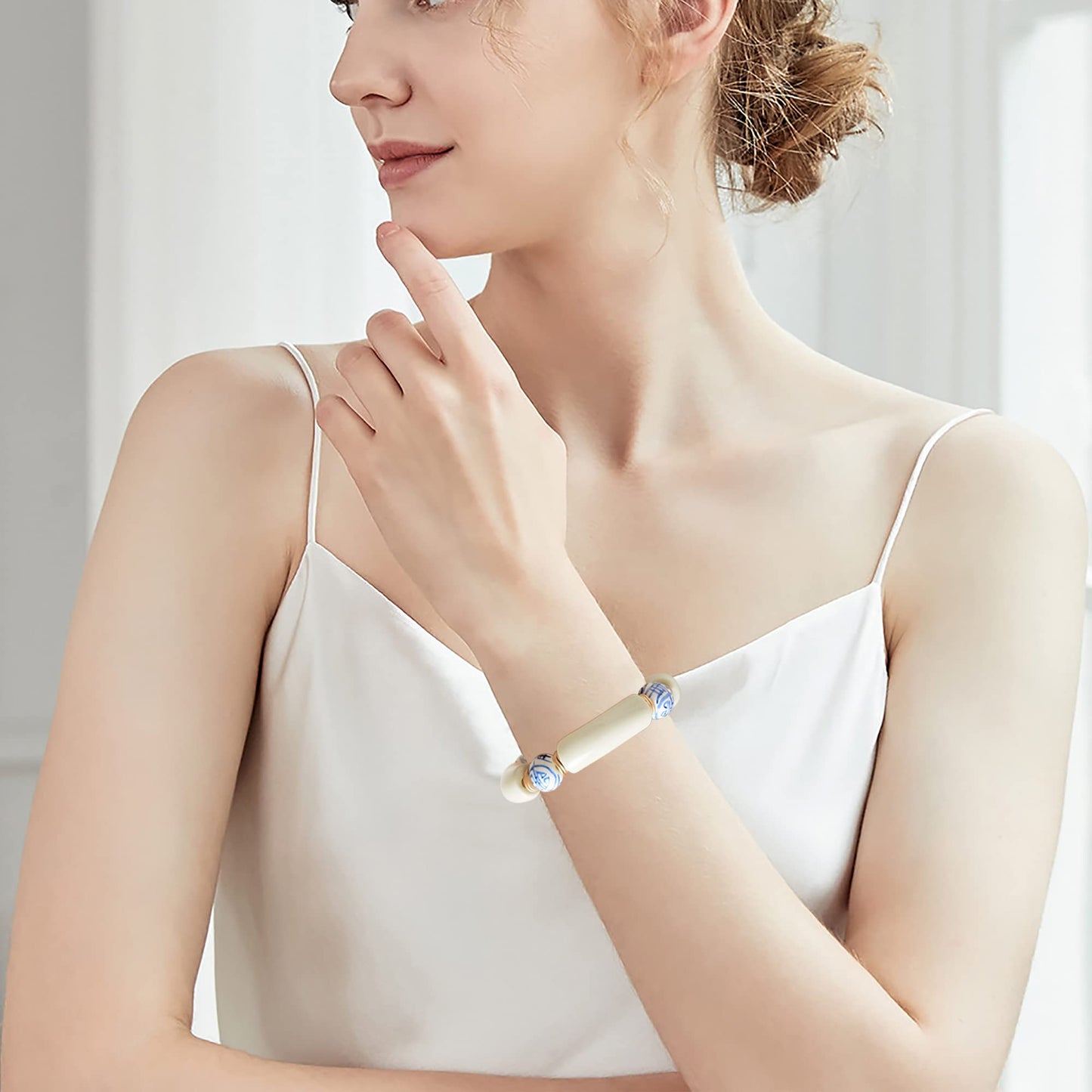 Sajidos Bamboo Tube Bangle Bracelets for Women Stacking Chunky Colorful Acrylic Beads Stretch Bracelets Friendship Summer Beach Bracelet Jewelry (A-Ivory)