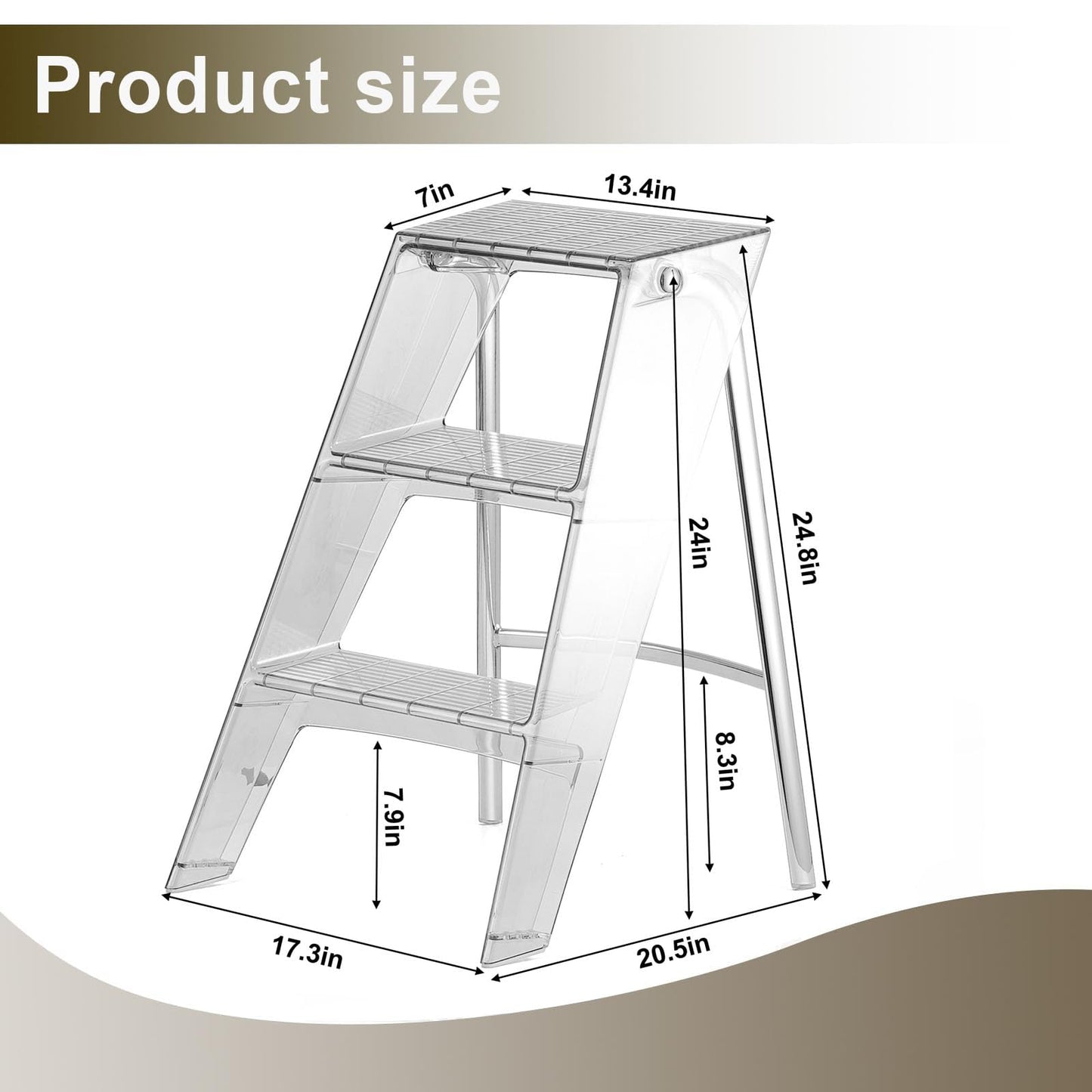 Acrylic Folding Step Stool for Adults,Portable 3 Step Ladder with Anti-Slip Steps, No Assembly 350lbs Capacity Foot Stool, Modern Decorative Display Rack, Plant Stand, Photography Props