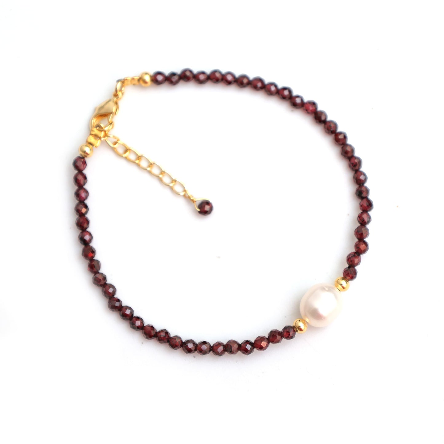 Gempires Red Garnet Beaded Bracelet with Pearl Choker Crystal Jewelry Handmade January Birthstone Gifts 7.5 Inch Gold Plated Lightweight Gemstone Bracelets