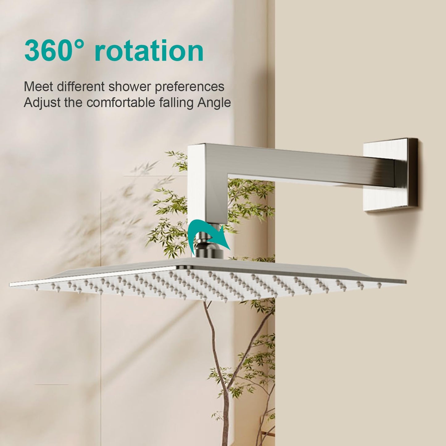 AULEEND Square Rain Shower Head, High Flow Stainless Steel,Work with any decorative style,All Metal Rainfall Shower Head (Brushed Nickel, 10)