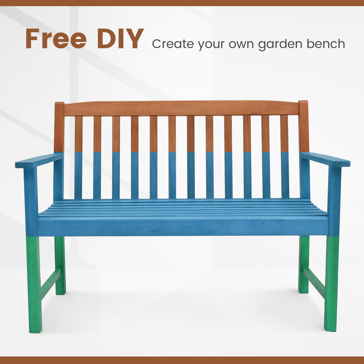 Tangkula Outdoor Garden Bench, 2-Person Eucalyptus Wood Bench with Backrest, Armrests and Slatted Seat, Patio Garden Bench for Yard, Porch, 800 lbs Capacity, Natural