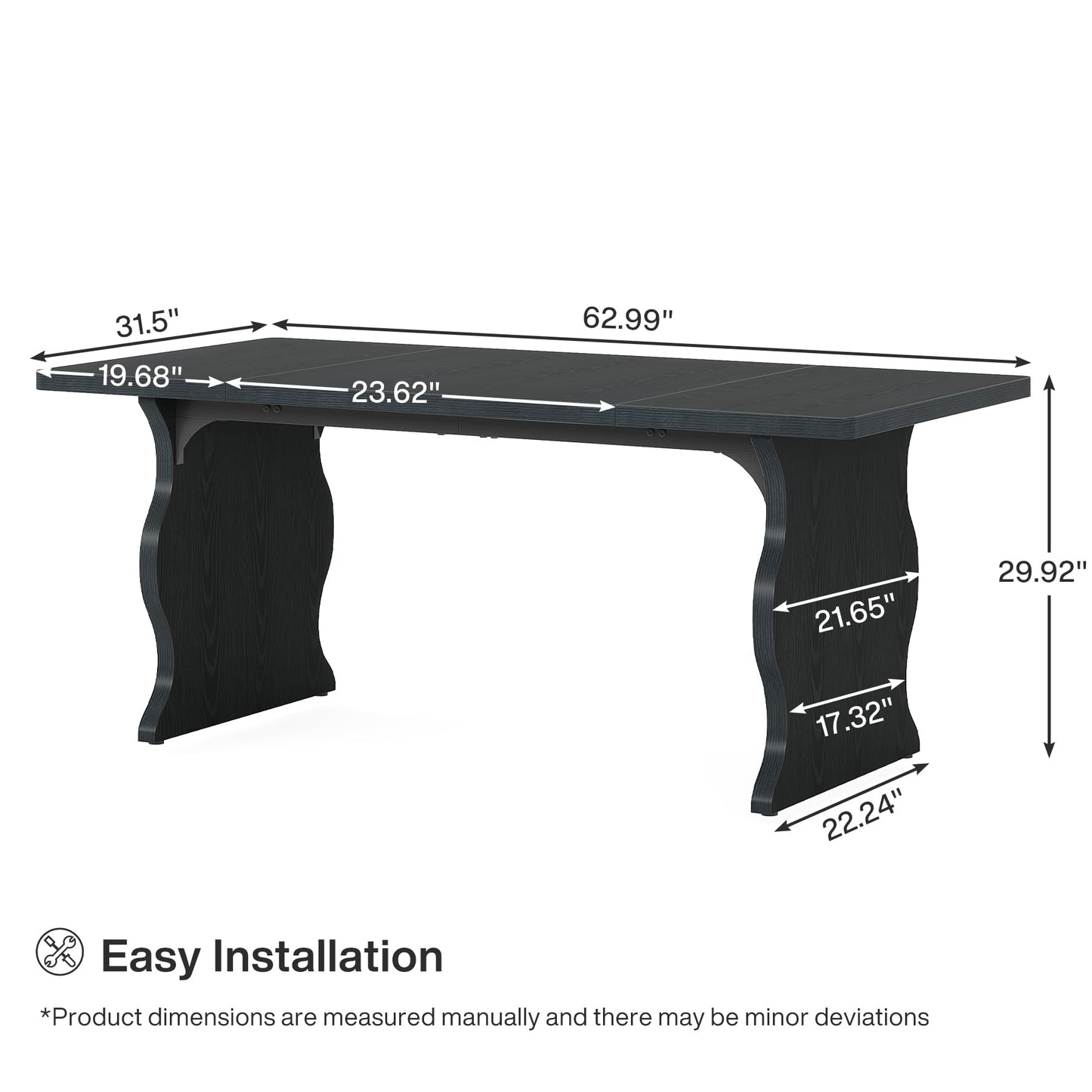 Tribesigns 63" Large Desk for Home Office, Spacious Executive Computer Desk with Ample Leg Room, Double PC Gaming Writing Table Study Desk with Sturdy Legs, Black