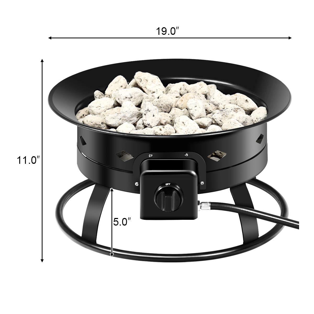 Giantex Portable Propane Fire Pit, 19" Outdoor Firepit, 58,000BTU Fire Bowl w/Cover & Carry Kit,Lava Rock Stone & Tank Stabilizer Ring, Gas Fire Pit for Outside Camping,Patio, Backyard, Black