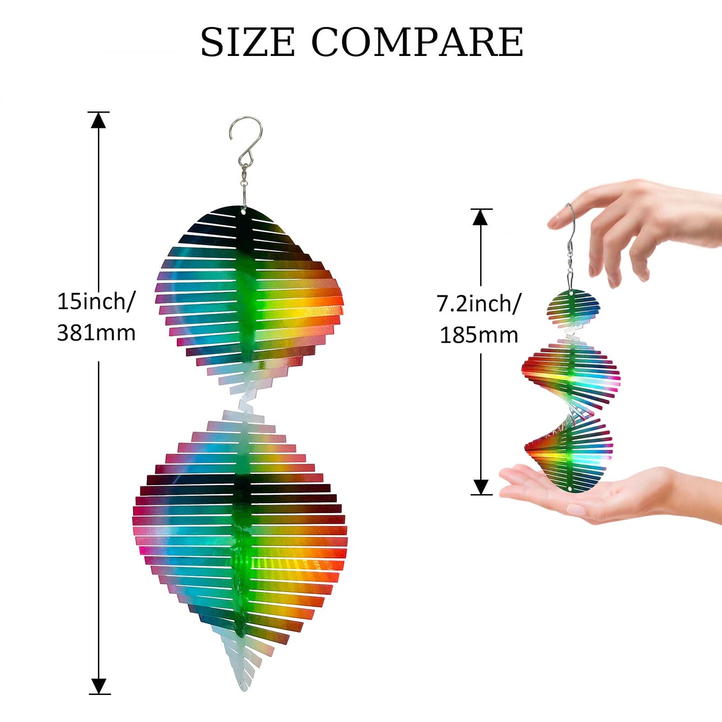 Aoedelyart Rainbow Wave Wind Spinners Outdoor Hanging Decor,7In Stainless Steel Reflective Wind Spinner Yard Art Wind Sculpture,Rainbow Helix Mini Wind Spinners for Yard and Garden Ornaments Gifts