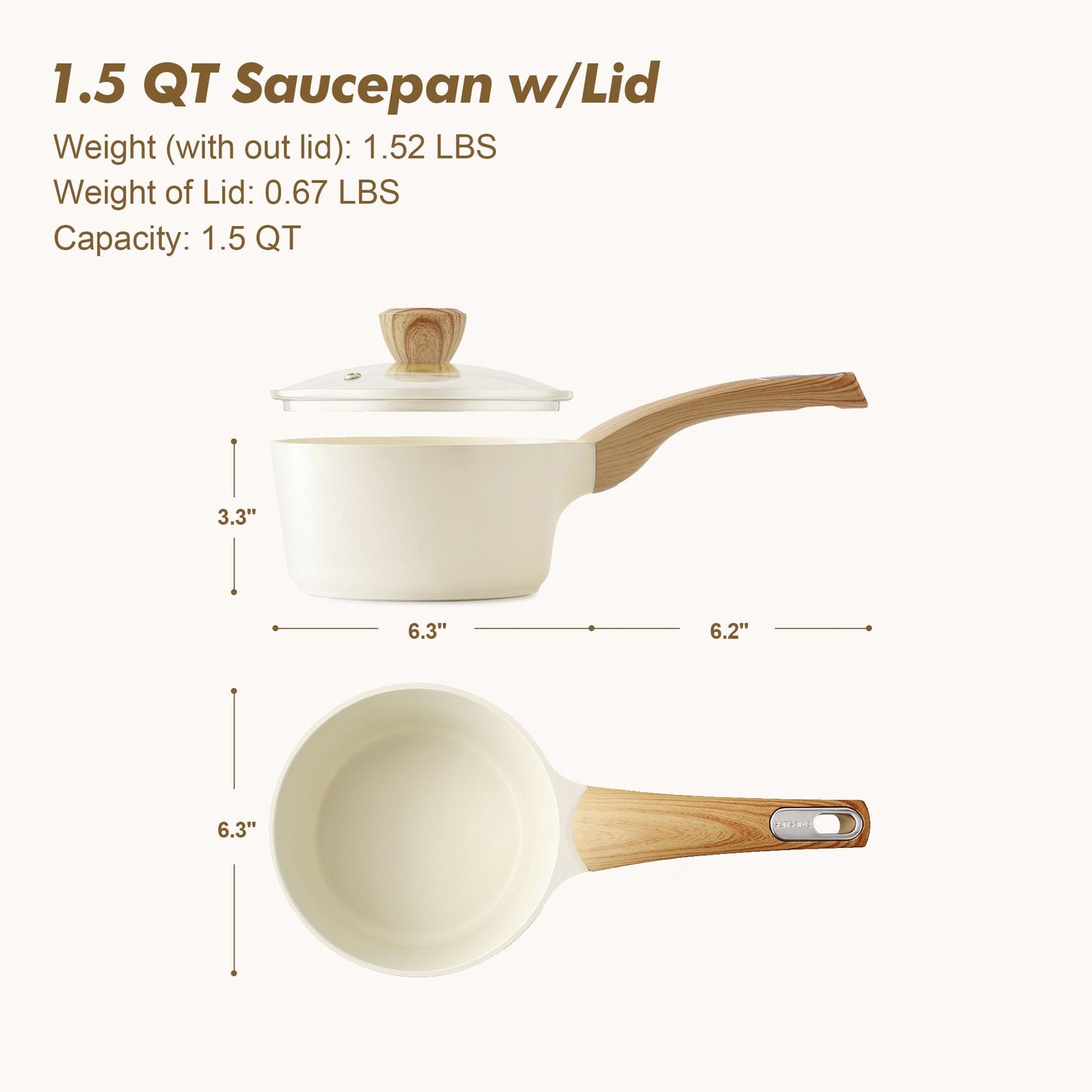 SENSARTE Ceramic Nonstick Sauce Pan with Lid, 1.5 Quart Small Saucepan, White Cooking Pot with Stay Cool Handle, Non toxic Kitchen Sauce Pot, Non stick Saucier Pan, Induction Pot, PFOA PTFE PFAS Free
