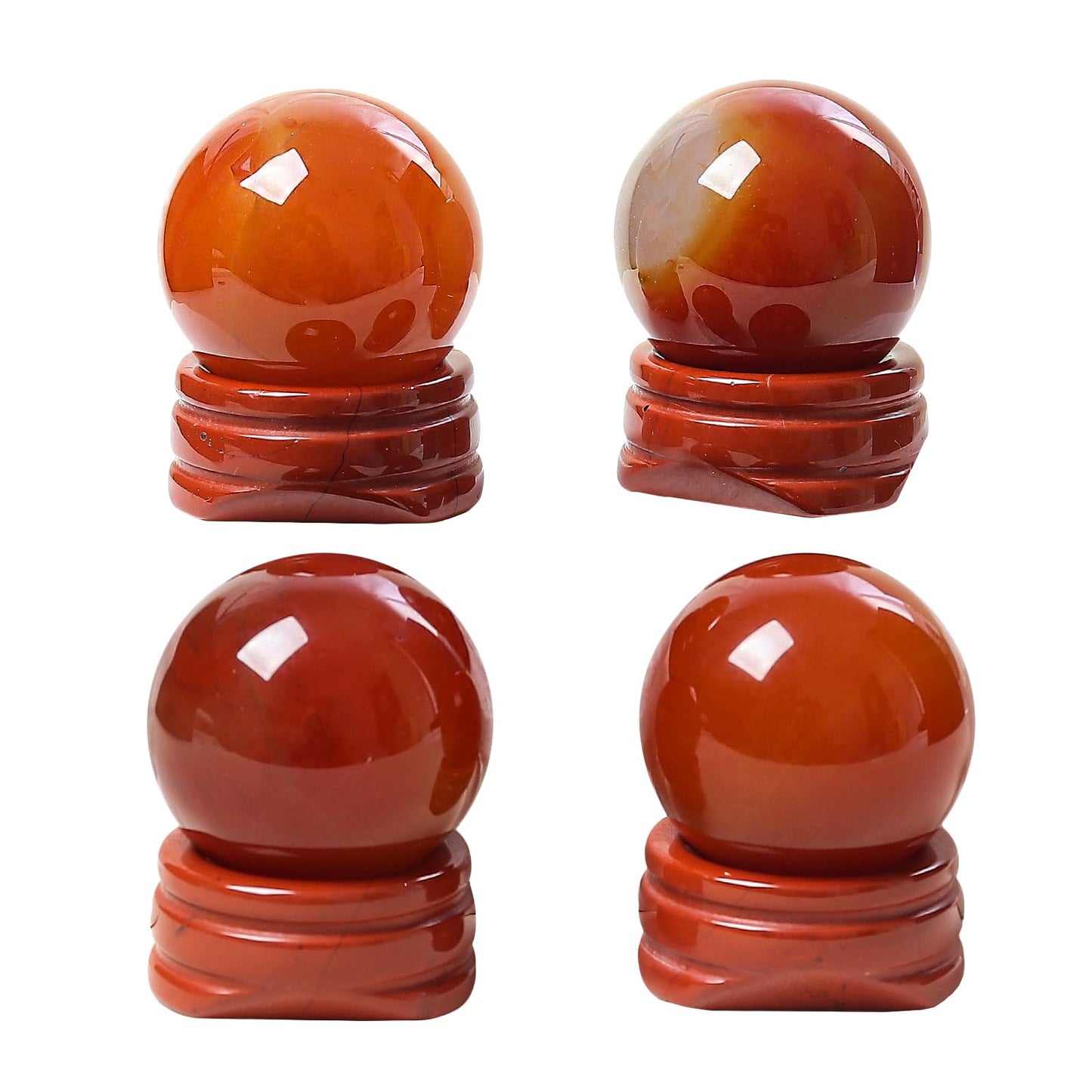Casaper Natural Carnelian Ball with Red Jasper Stand, Healing Crystal Sphere for Home Fengshui Yoga Meditation, Reiki Energy Balancing 1.18”(30mm)