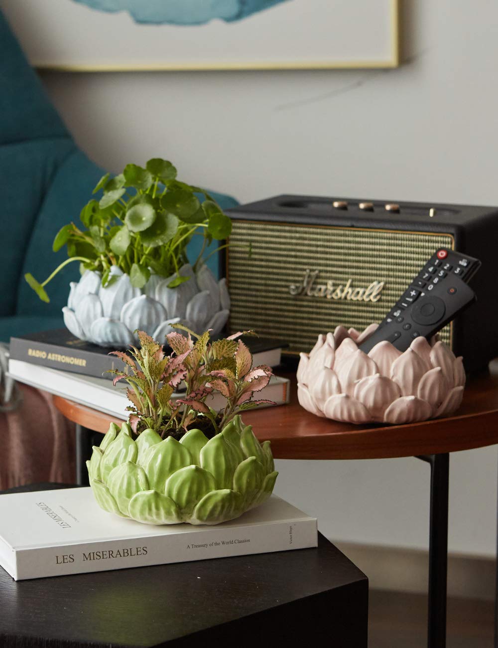 SEINHIJO Indoor Planter Ceramic Succulent Cactus Pot Flower Gift Modern Decor Art for Living Room Office Home Green 7.1inch