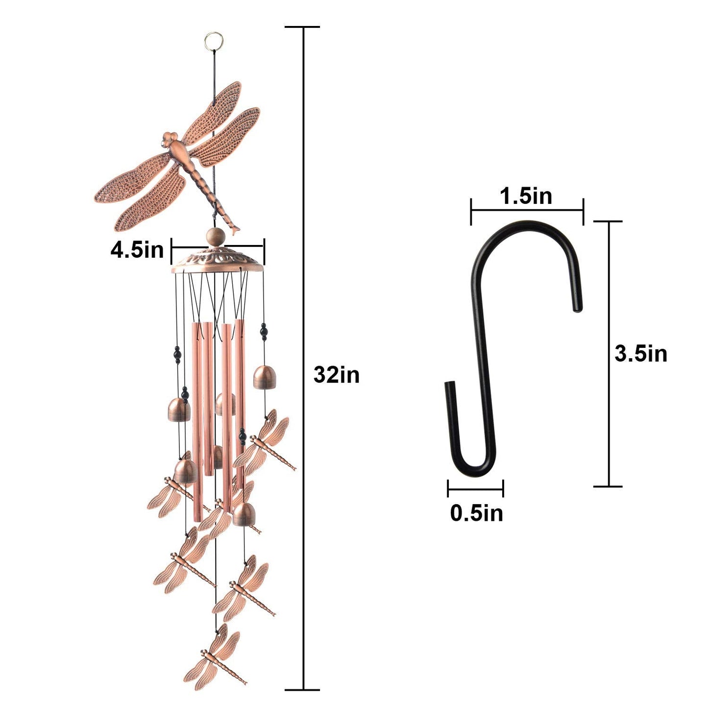 Dragonfly Wind Chimes, windchimes Outdoor, Garden Decor, Garden Gifts, Gifts for mom,Memorial Wind-Chimes Copper windchimes Indoor/Outdoor Waterproof