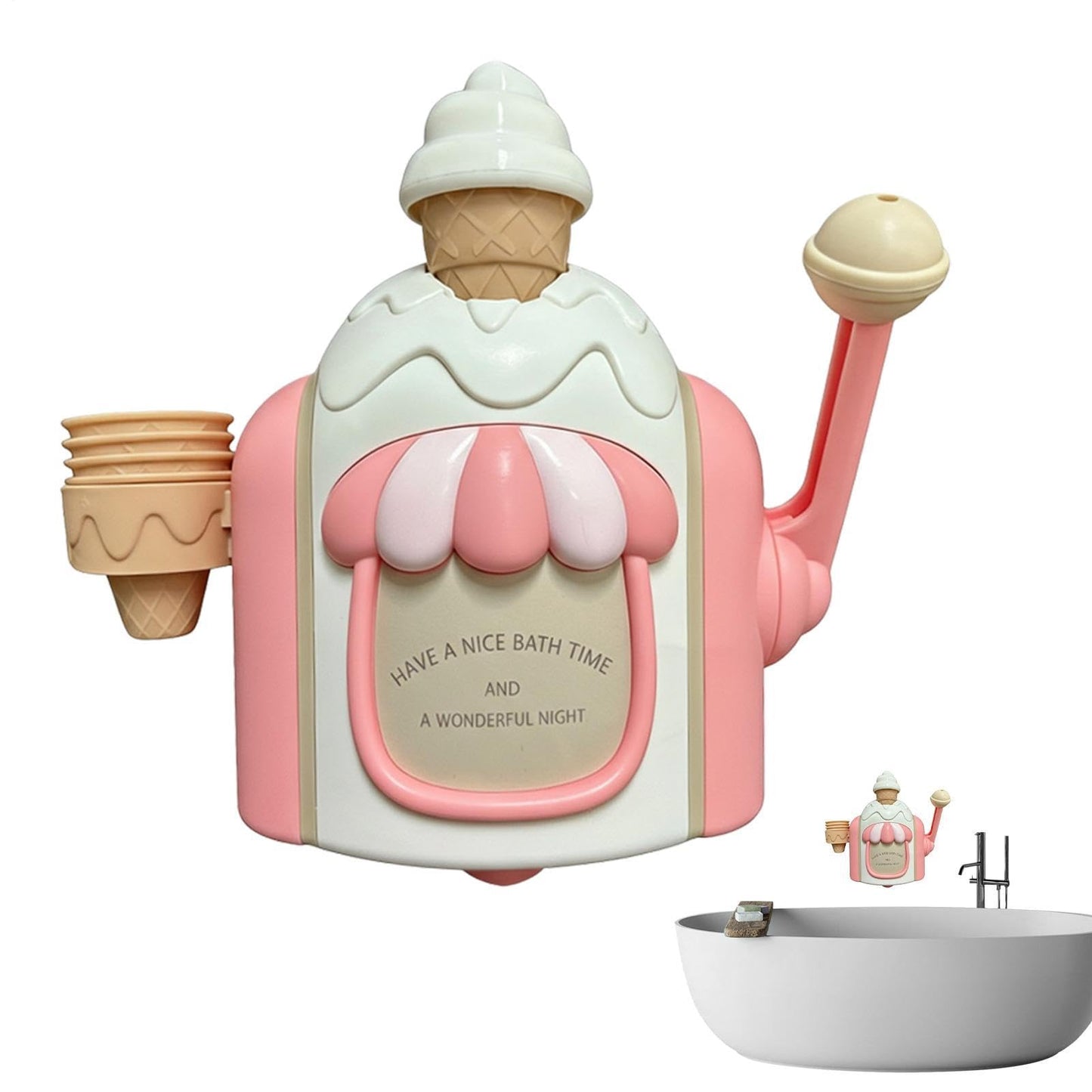 Bubble Foam Maker Toy - Bath Ice Cream Pretend Play Machine, Kids Educational Bathtub Bubble Dispenser, Fun Activity Play Set
