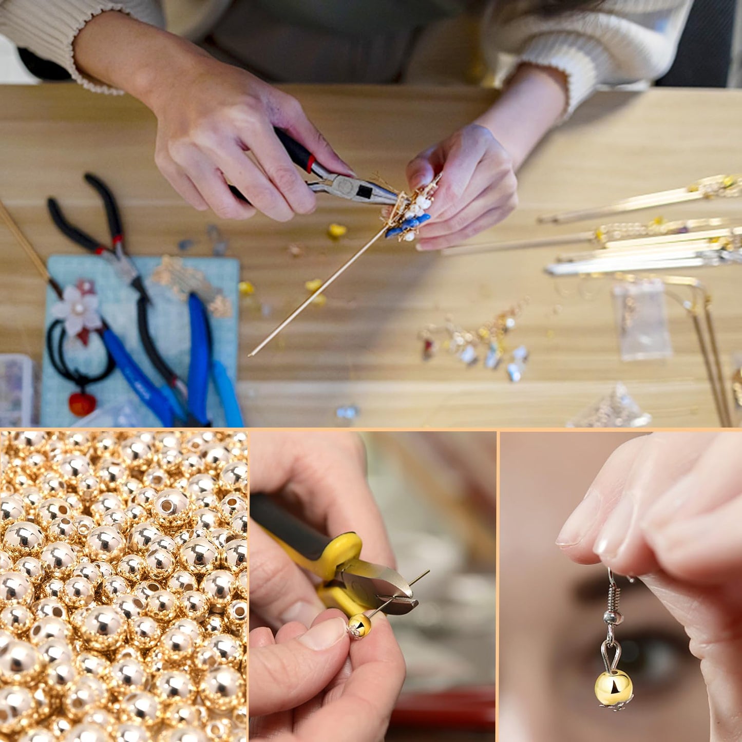 250pcs 14K Gold Filled Spacer Beads,Round Bracelet Bead,Seamless Smooth Metal Brass Bead,Lasting Round Spacer Beads for DIY Necklace Bracelet Jewelry Making (4mm)