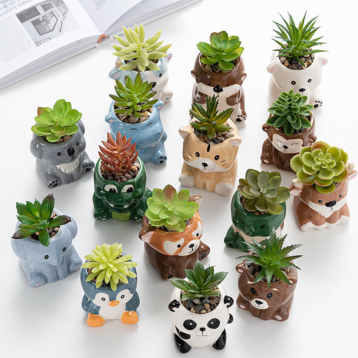 DIYOMR Cute Animals Planter, Mini Ceramic Cartoon Animal Shaped Succulent Flower Pot Indoor Air Plants Holder, Smooth Shiny Decorative Flower Cactus Planter - Plants Not Included (Hippo)