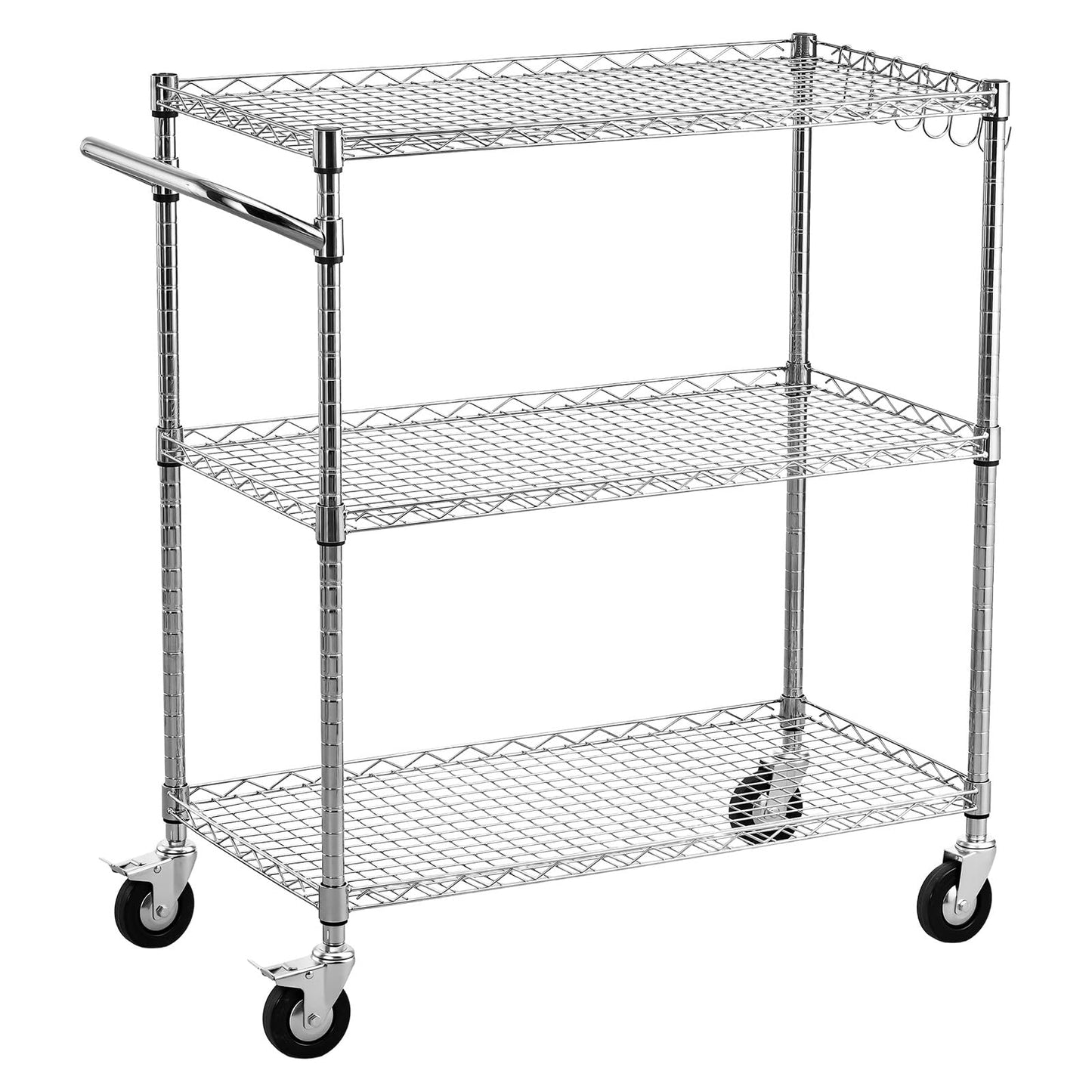 VEVOR Kitchen Utility Cart, 3 Tier Heavy Duty Adjustable Wire Storage Rack, Commercial Steel Rolling Service Trolley on Wheels, Work Table with Handle Bar, for Garage and Laundry Room, 35x17.8x40.9 in