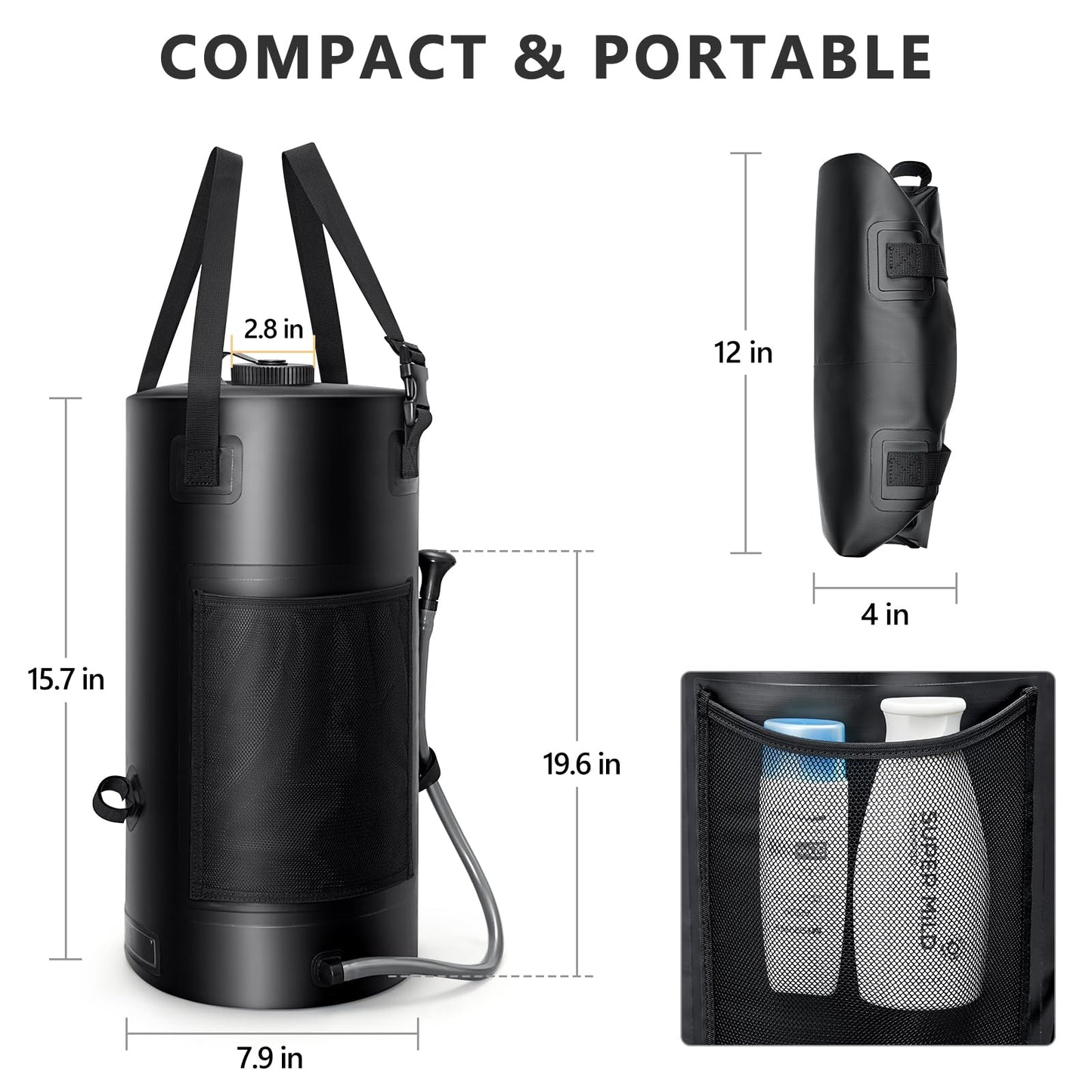 SPACEREST Solar Shower Bag, 3 Gal/11L Solar Heating Camping Shower Bag, On-Off Switchable Shower Head, Portable Shower with Thick Tarpaulin for Camping, Surfing, Outdoor Traveling, No Tear & Leak