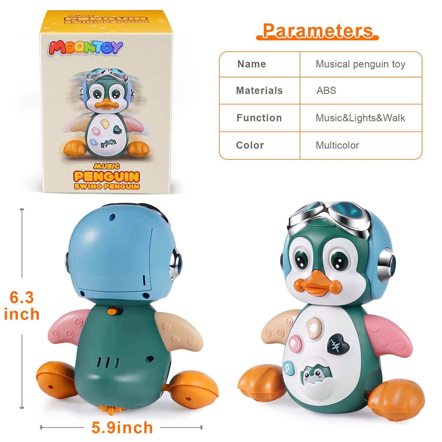 MOONTOY Musical Penguin Crawly Baby Toys 0-3-6 6-12 Month, Infant Light Up Tummy Time Dancing Moving Walking Crawling Toys, Baby Easter Basket Stuffers Gifts 3 4 5 6 7 8 9 10 Month 1 Year Old Boy Girl